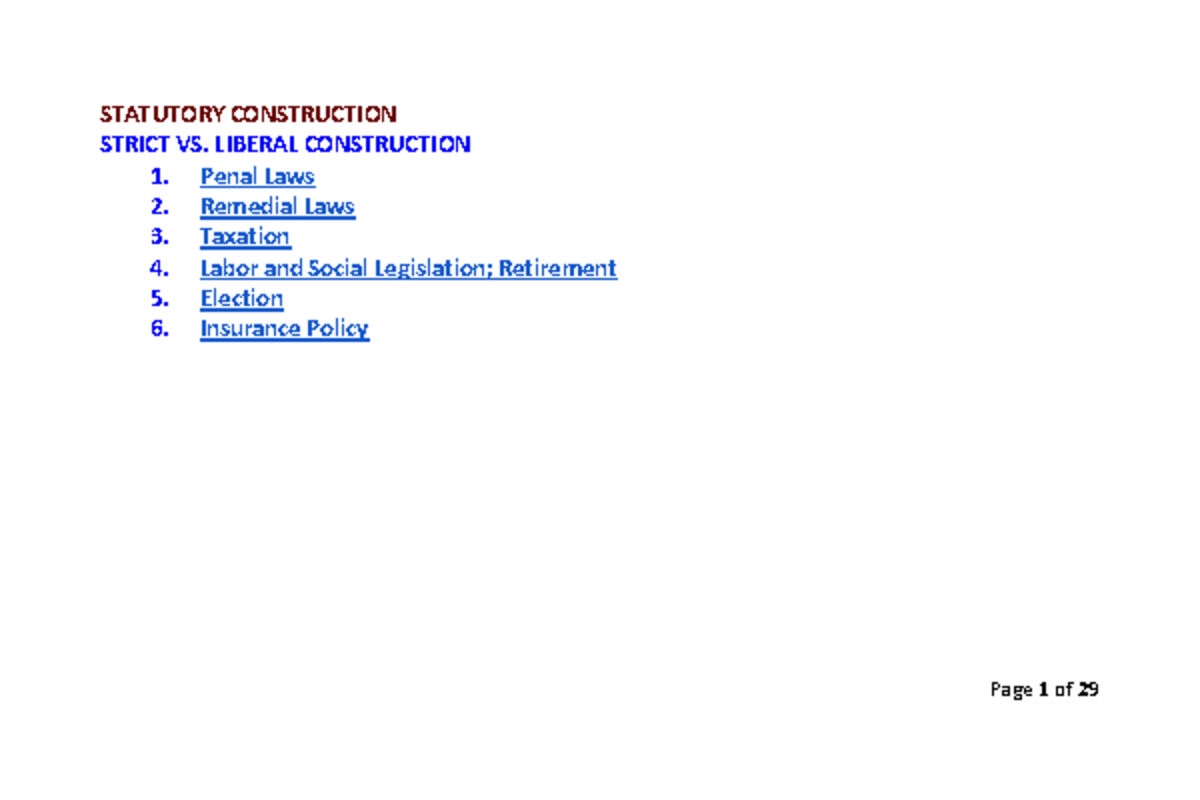 Notes Finals PART 3 - STRICT VS. LIBERAL CONSTRUCTION 1. Penal Laws 2 ...