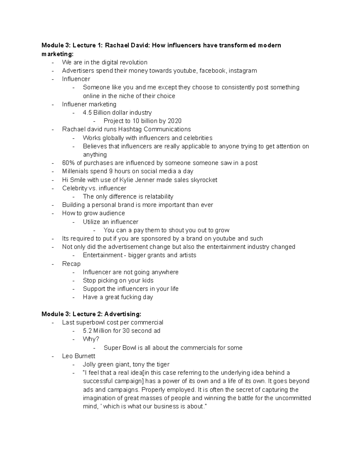 Module 3 Week 3 Lecture Notes - Module 3: Lecture 1: Rachael David: How ...