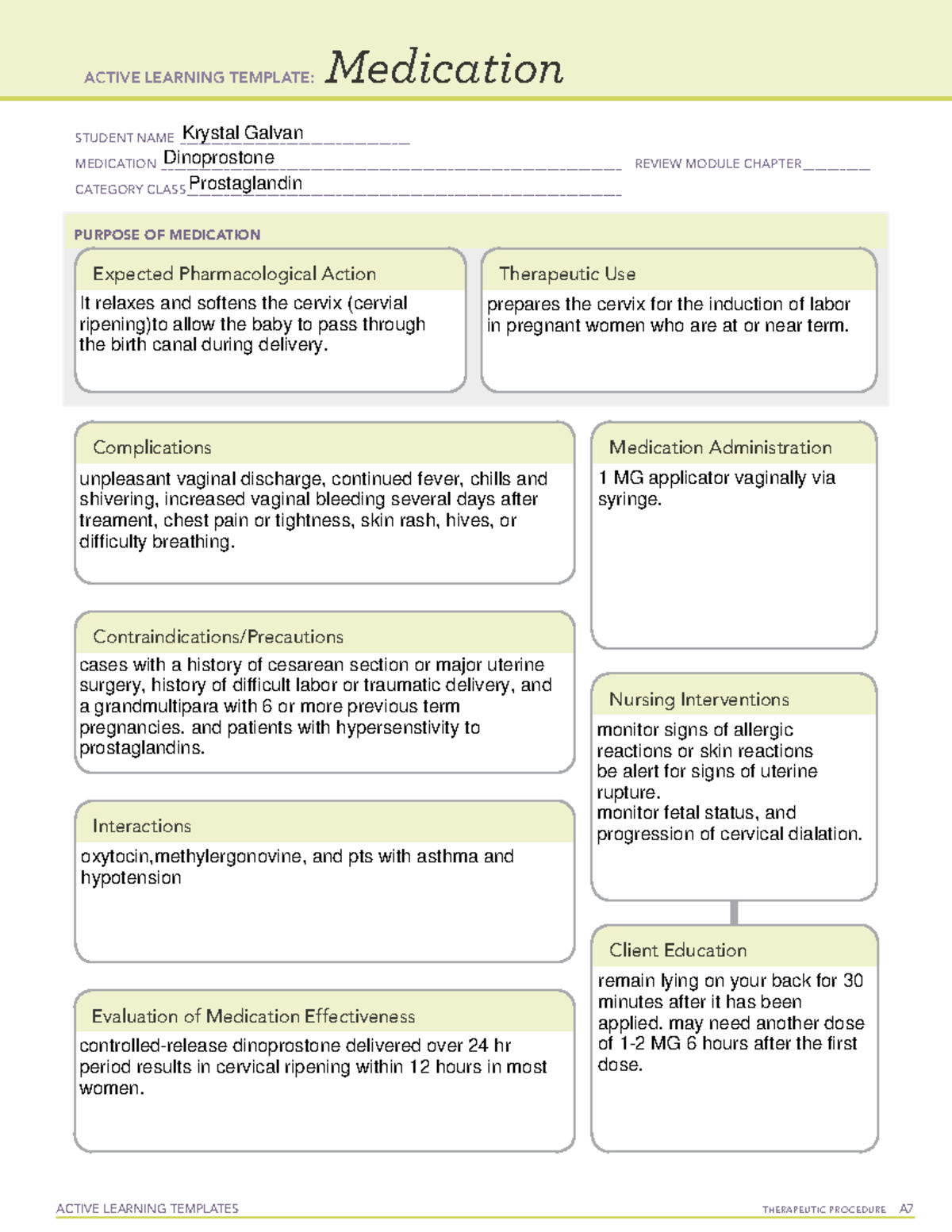 Dinoprostone templated Print ACTIVE LEARNING TEMPLATES THERAPEUTIC