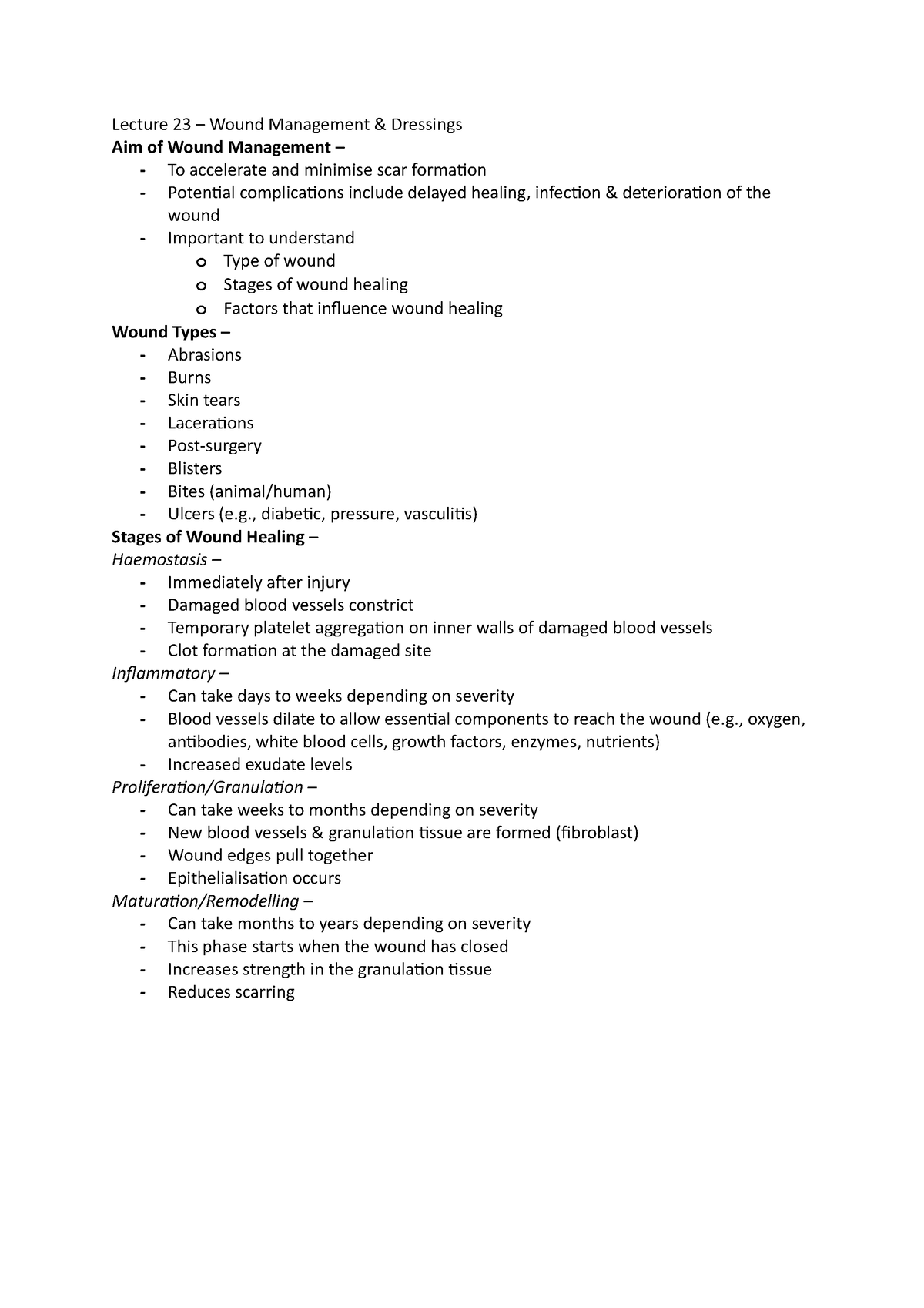 Lectures 25-30 - Lecture 23 – Wound Management & Dressings Aim of Wound ...