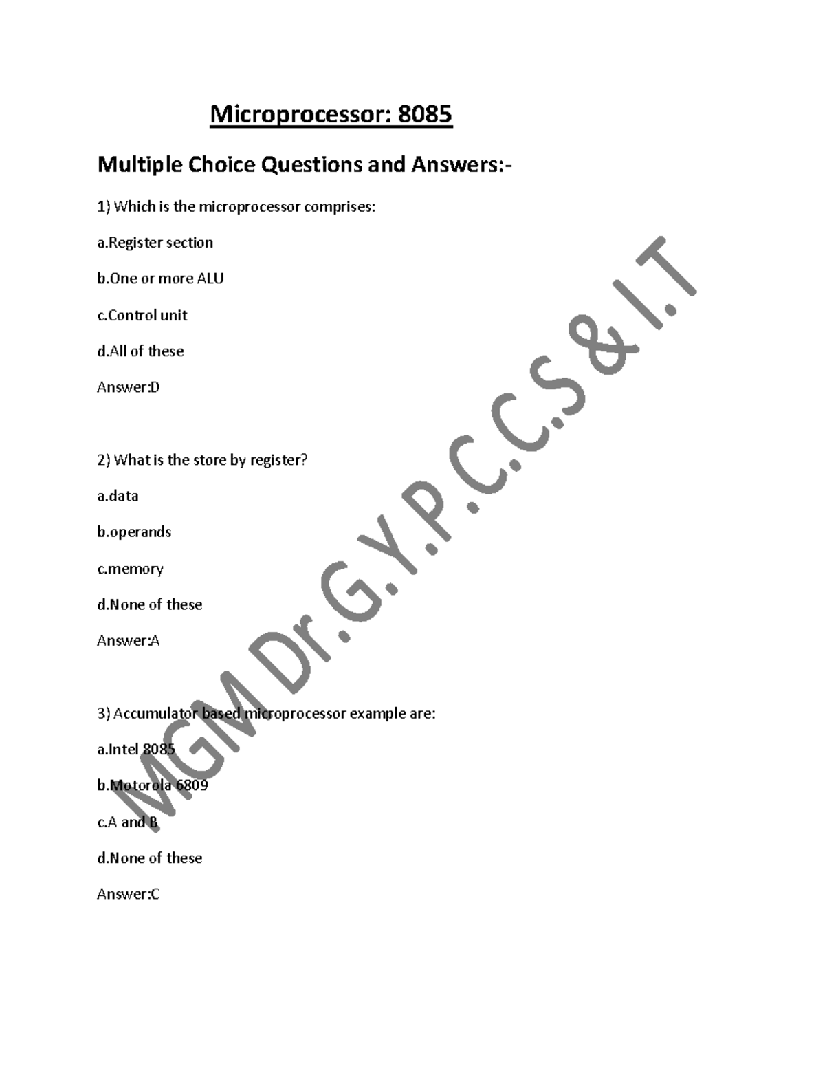 8085 - microprocessor - Microprocessor: 8085 Multiple Choice Questions ...