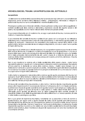 Archeologie Del Trauma Un Antropologia Del Sottosuolo Roberto Beneduce Studocu