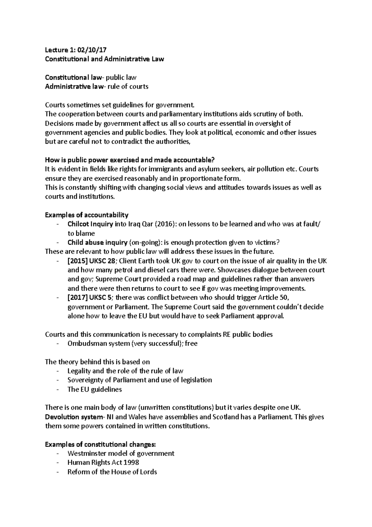 Conad lecture notes 1-7 - Lecture 1: 02/10/ Constitutional and ...