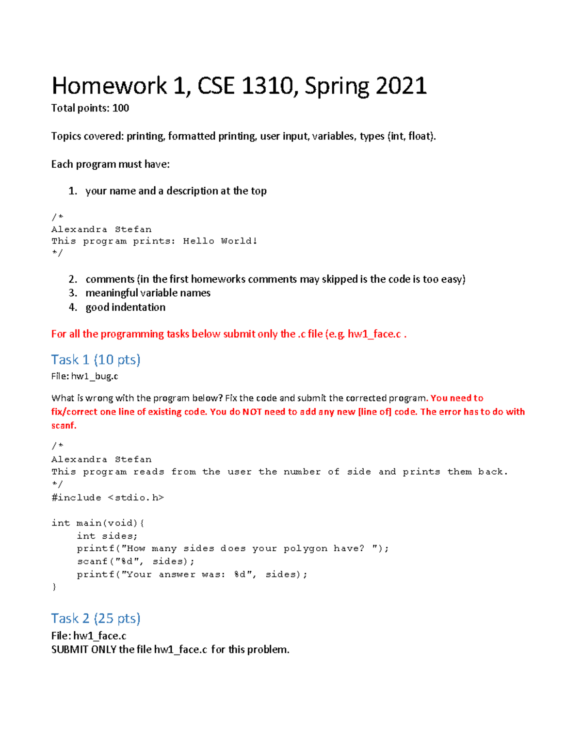 Hw01 CSE1310 - Introduction To Programming HW 1 - Homework 1, CSE 1310 ...