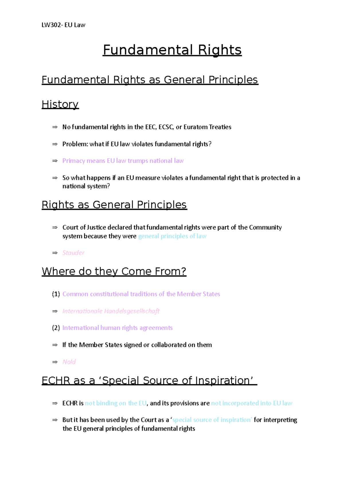 Fundamental Rights - lecture notes - LW720-7-SP-CO - Essex - Studocu