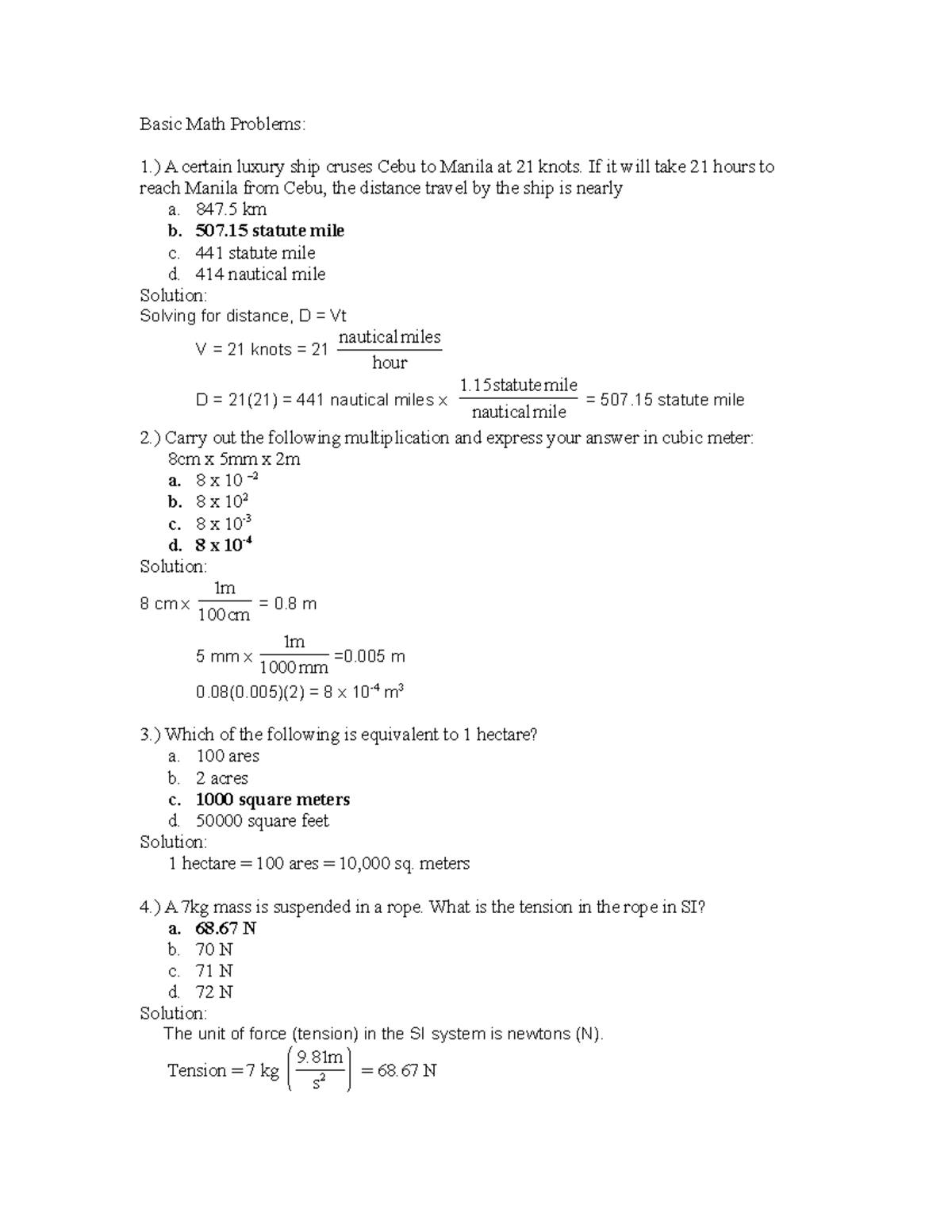 Mathematics Problems With Solutions Basic Math Problems 1 A Mathematics Problems With Solutions Basic Math Problems 1 A