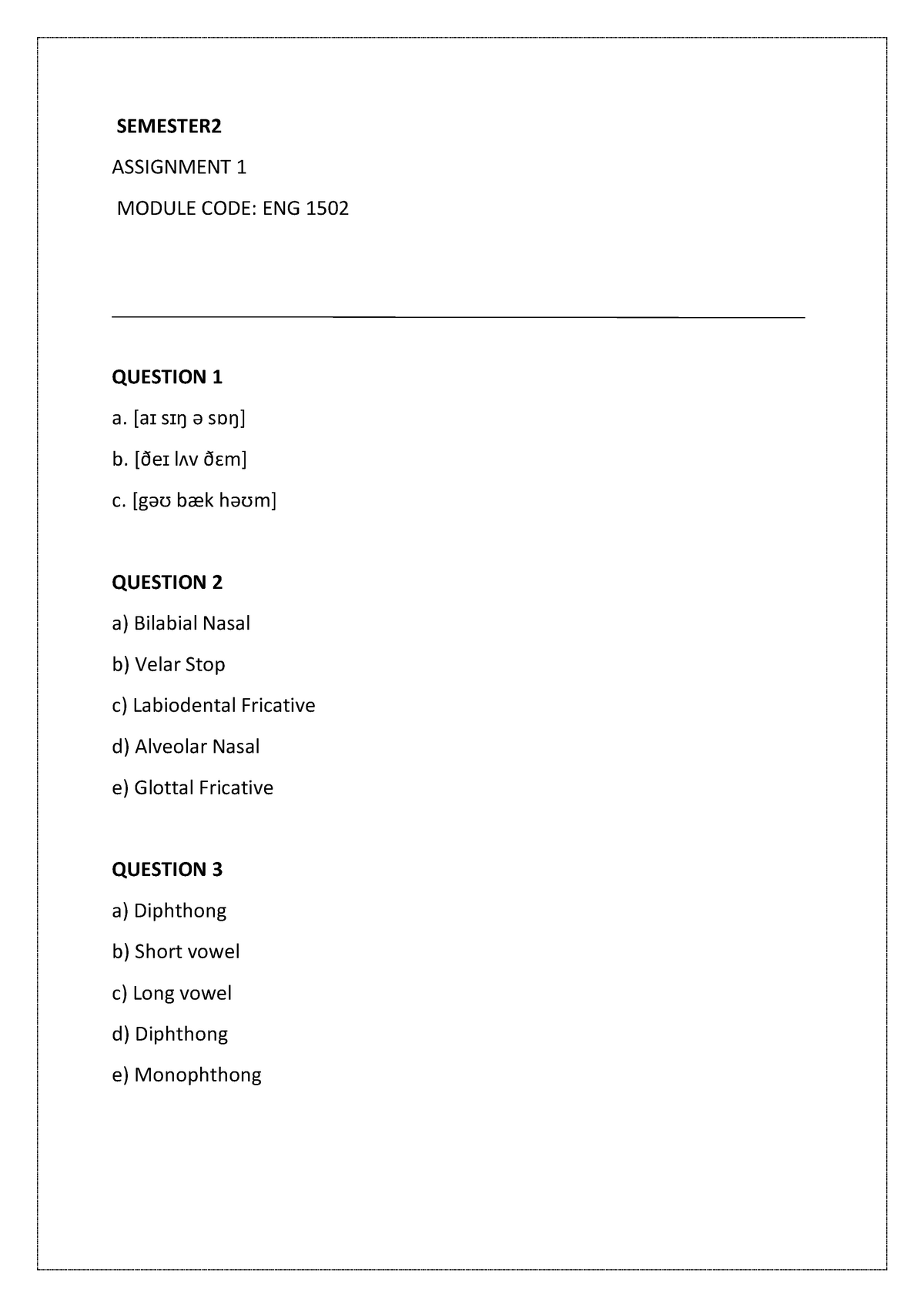 unisa typed assignment format