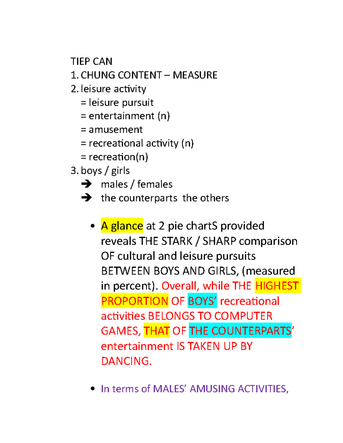Ielts 6 PIE Charts 25 TIEP CAN 1. CHUNG CONTENT MEASURE leisure