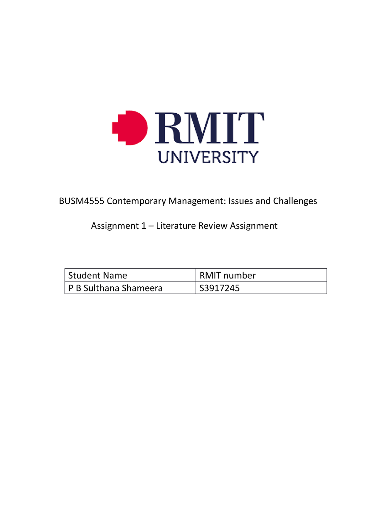 Contemporary Management - Assignment 1 - BUSM4555 Contemporary ...