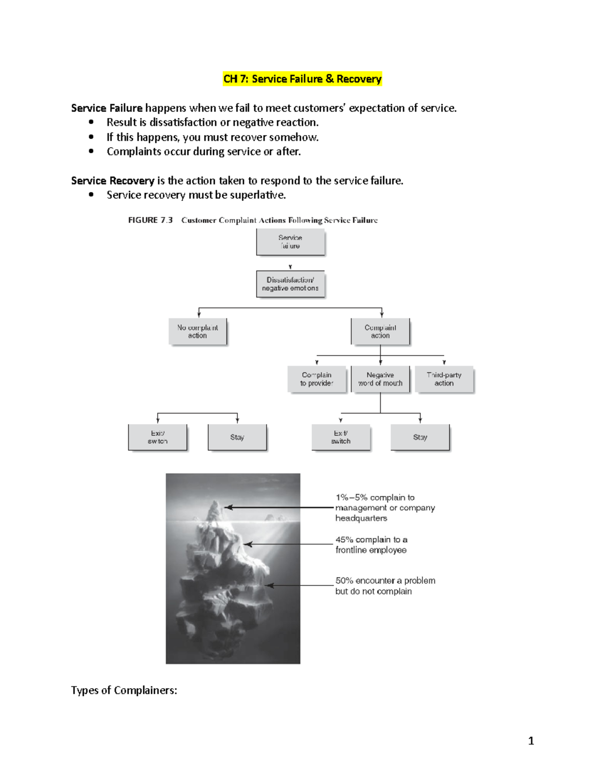CH 7 - Lecture notes 7 - CH 7: Service Failure Recovery Service Failure ...