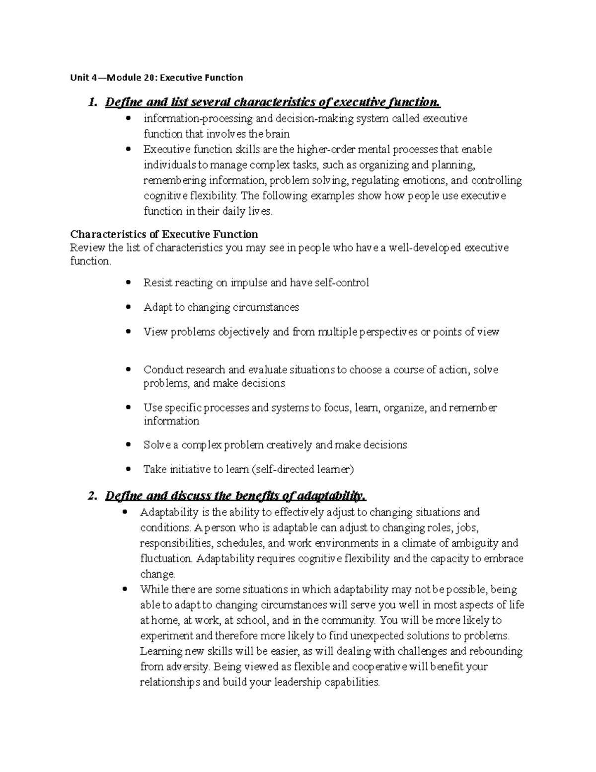 4 20 - Introduction to Executive Function also known as unit 4 module ...