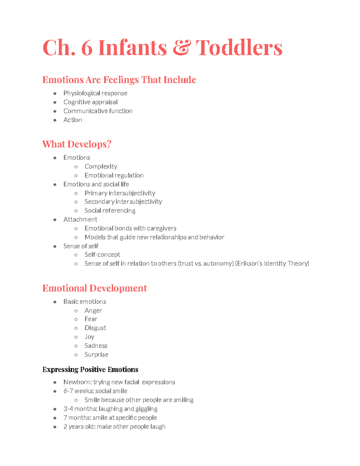 CHAD Ch. 6 In Class Notes - Ch. 6 Infants & Toddlers Emotions Are ...