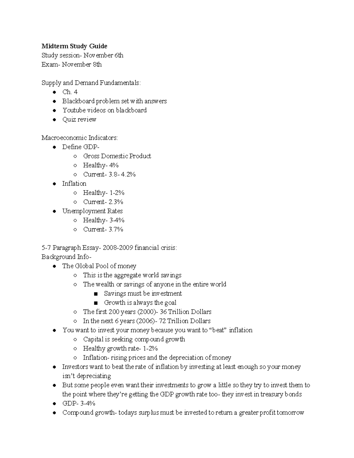 Midterm Study Guide - ECO 101 - Introduction To Macroeconomics - USM ...