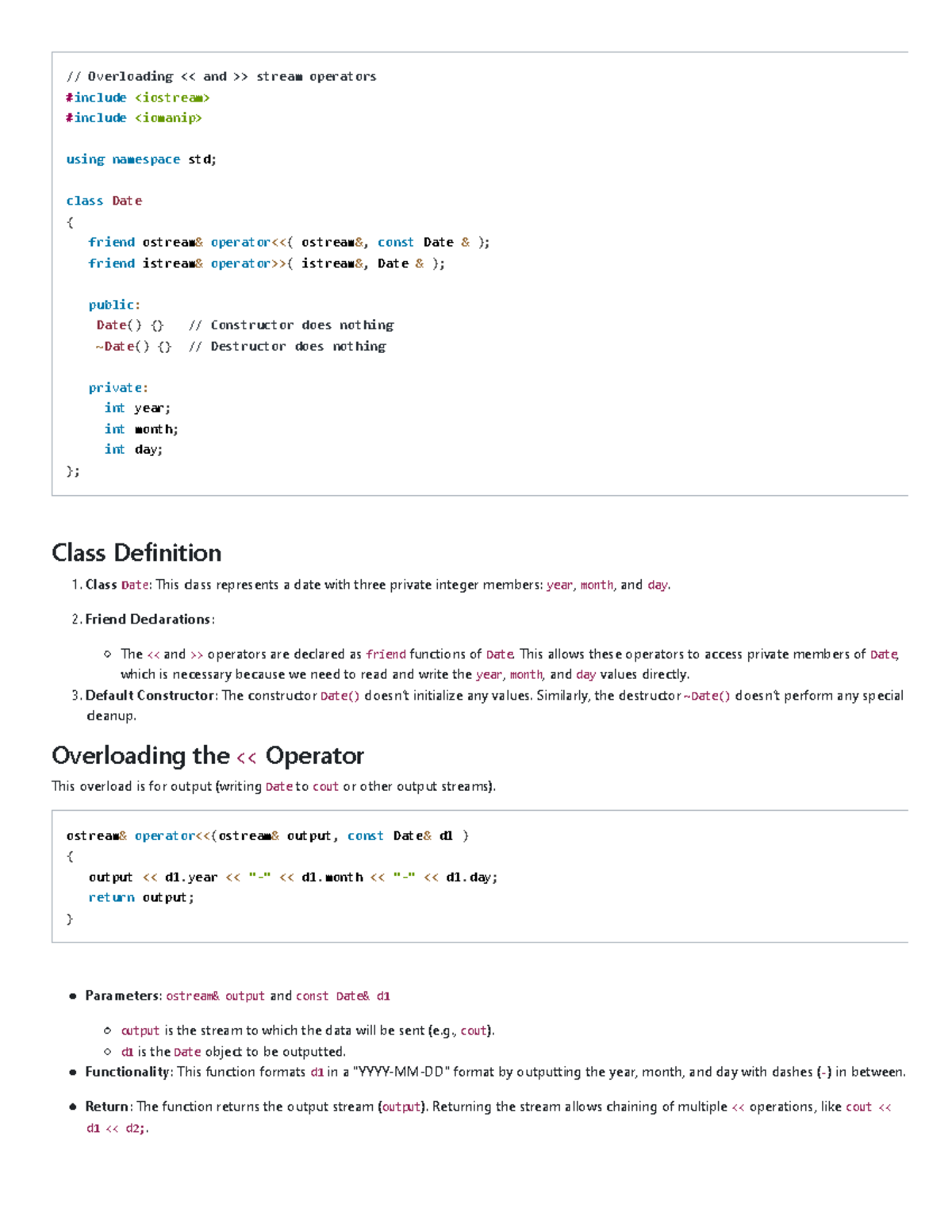 Summary and References- Stream Operator - // Overloading stream ...