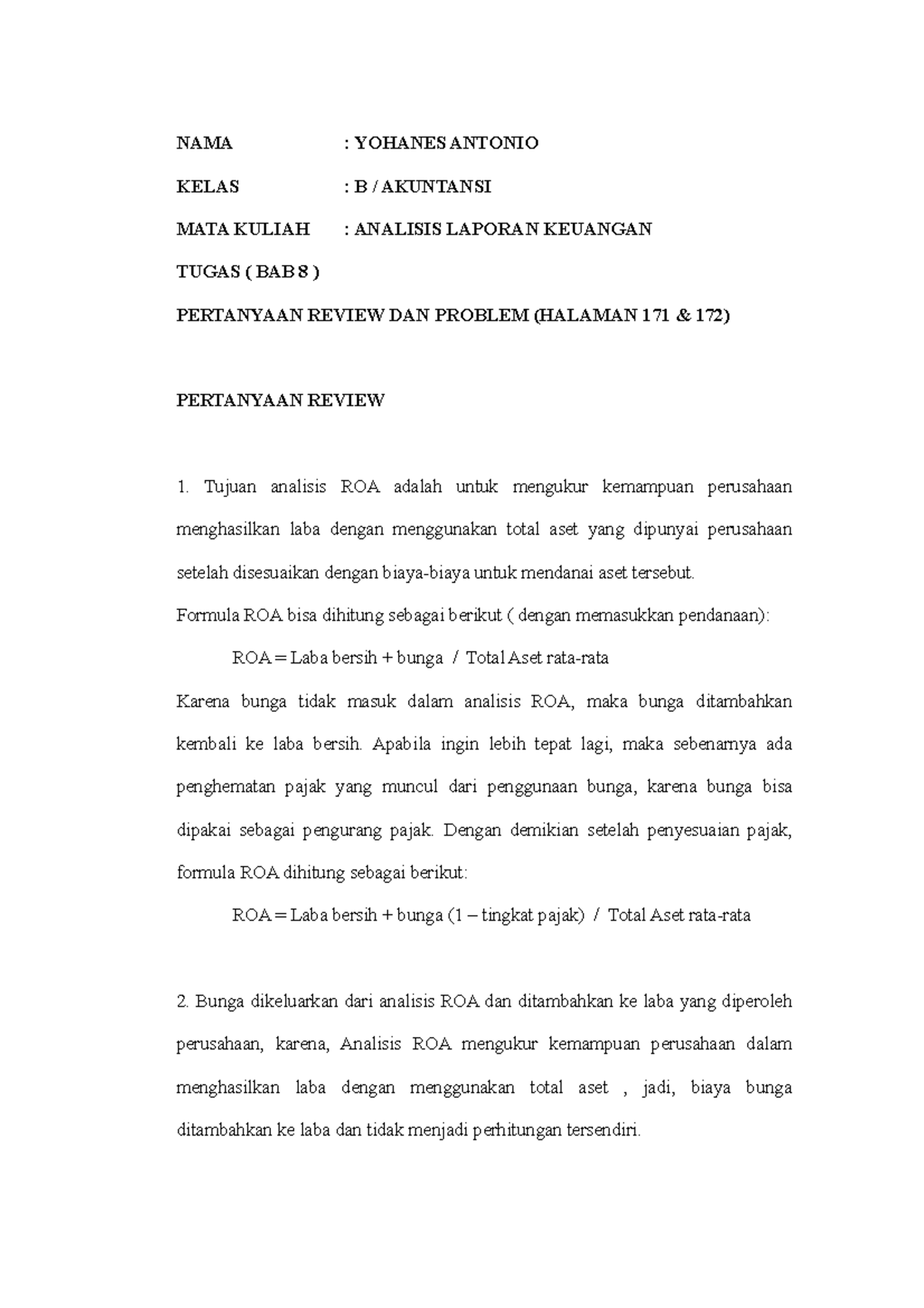 Analisa Laporan Keuangan ( Pertanyaan Review Dan Problem BAB 8) - NAMA ...