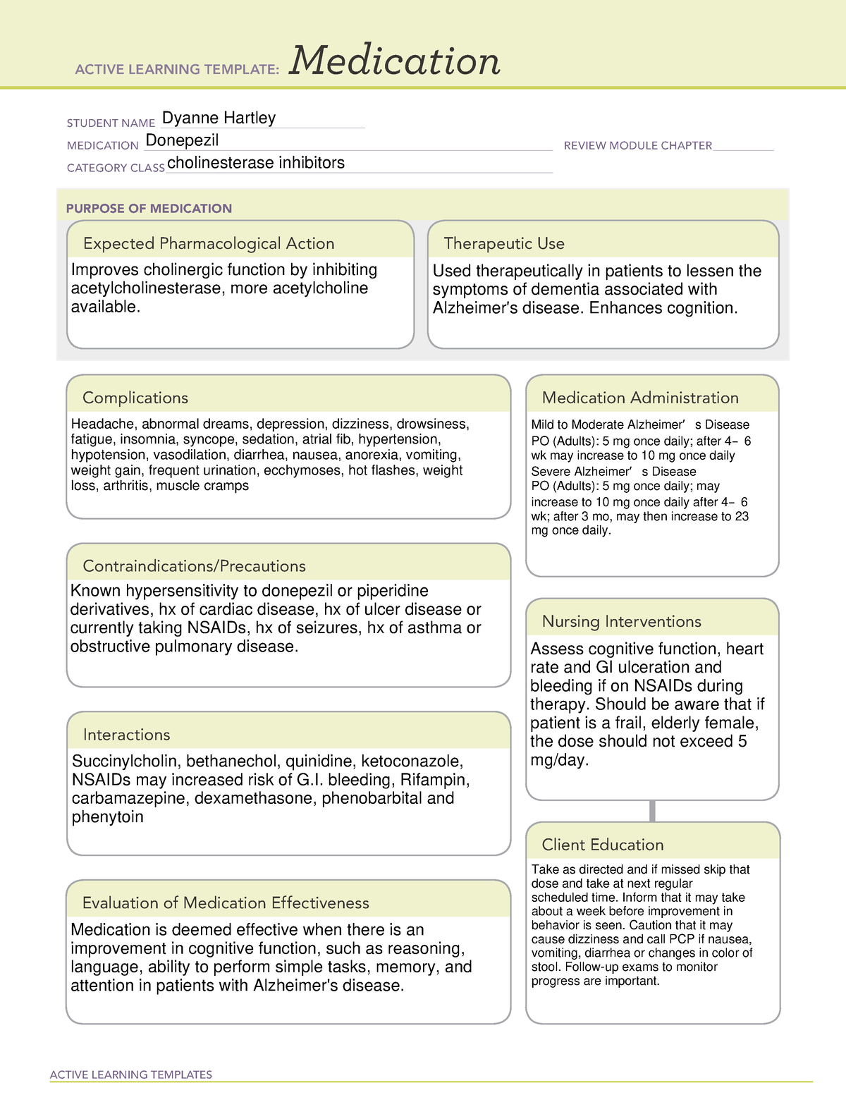Donepezil ATI Active Learning Templates ACTIVE LEARNING TEMPLATES