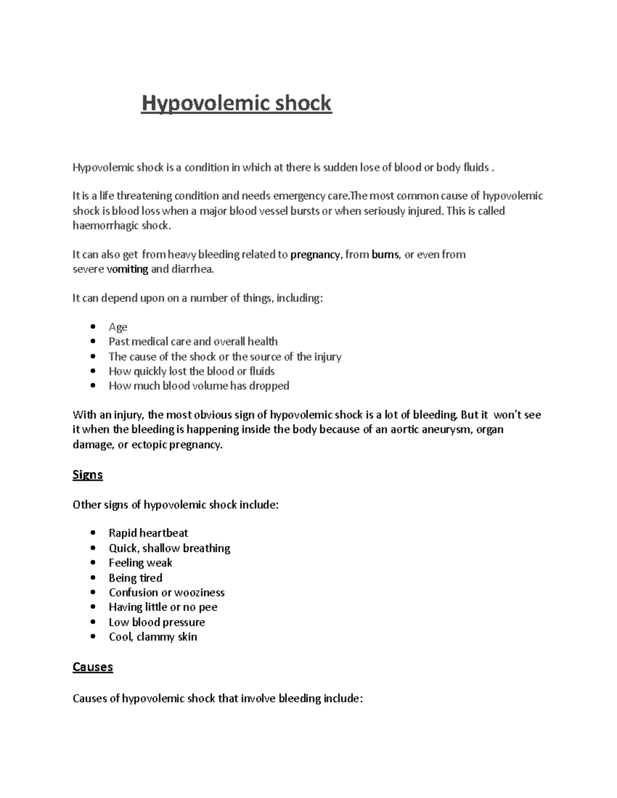 Hypovolemic shock 333333 18 5 2022 Hypovolemic shock Hypovolemic