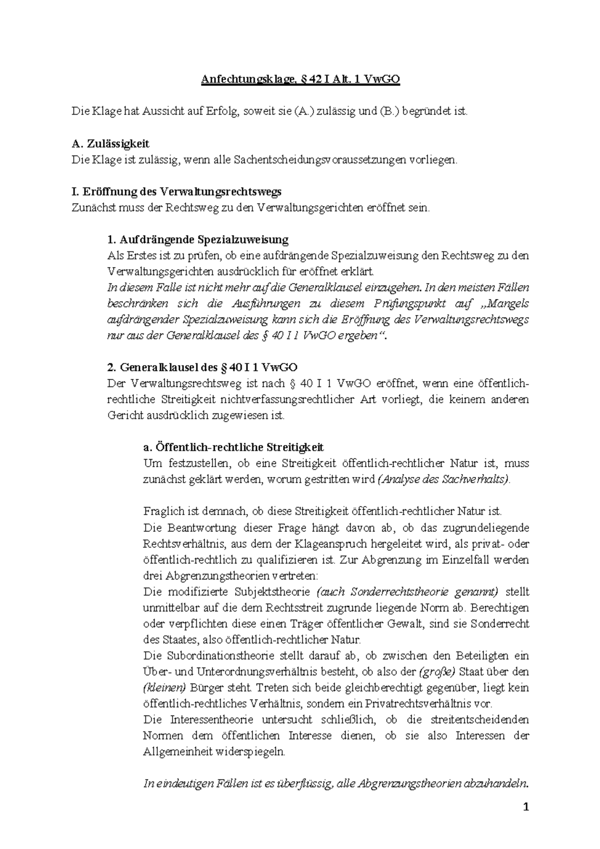 Statthafte Klageart Anfechtungsklage – WBJK