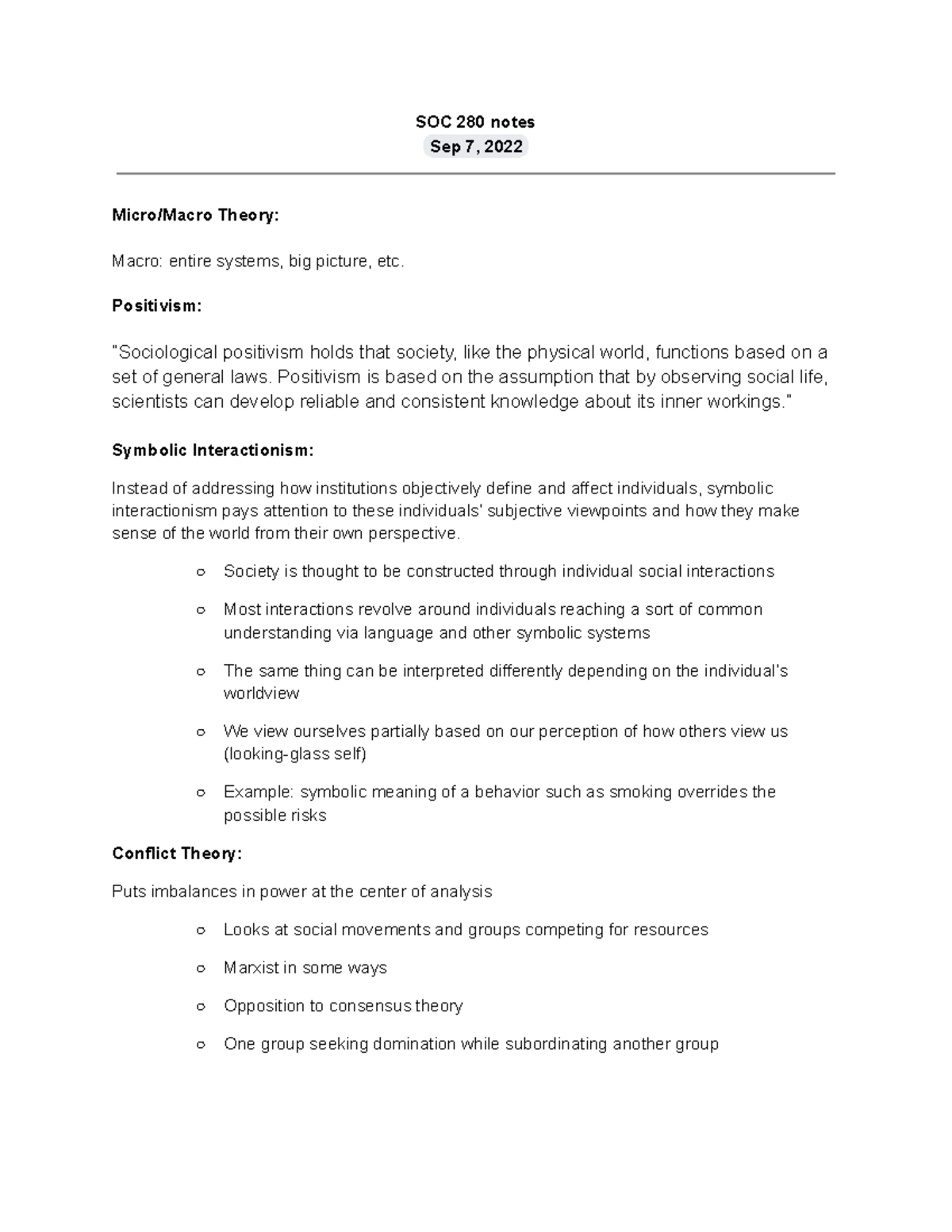 SOC 280 notes 9/7 - SOC 280 notes Sep 7, 2022 Micro/Macro Theory: Macro ...