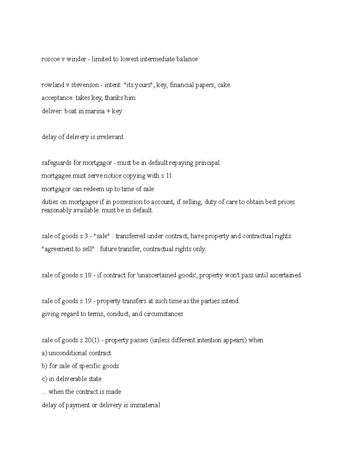 Note 11 Property Law roscoe v winder limited to lowest intermediate balance rowland v