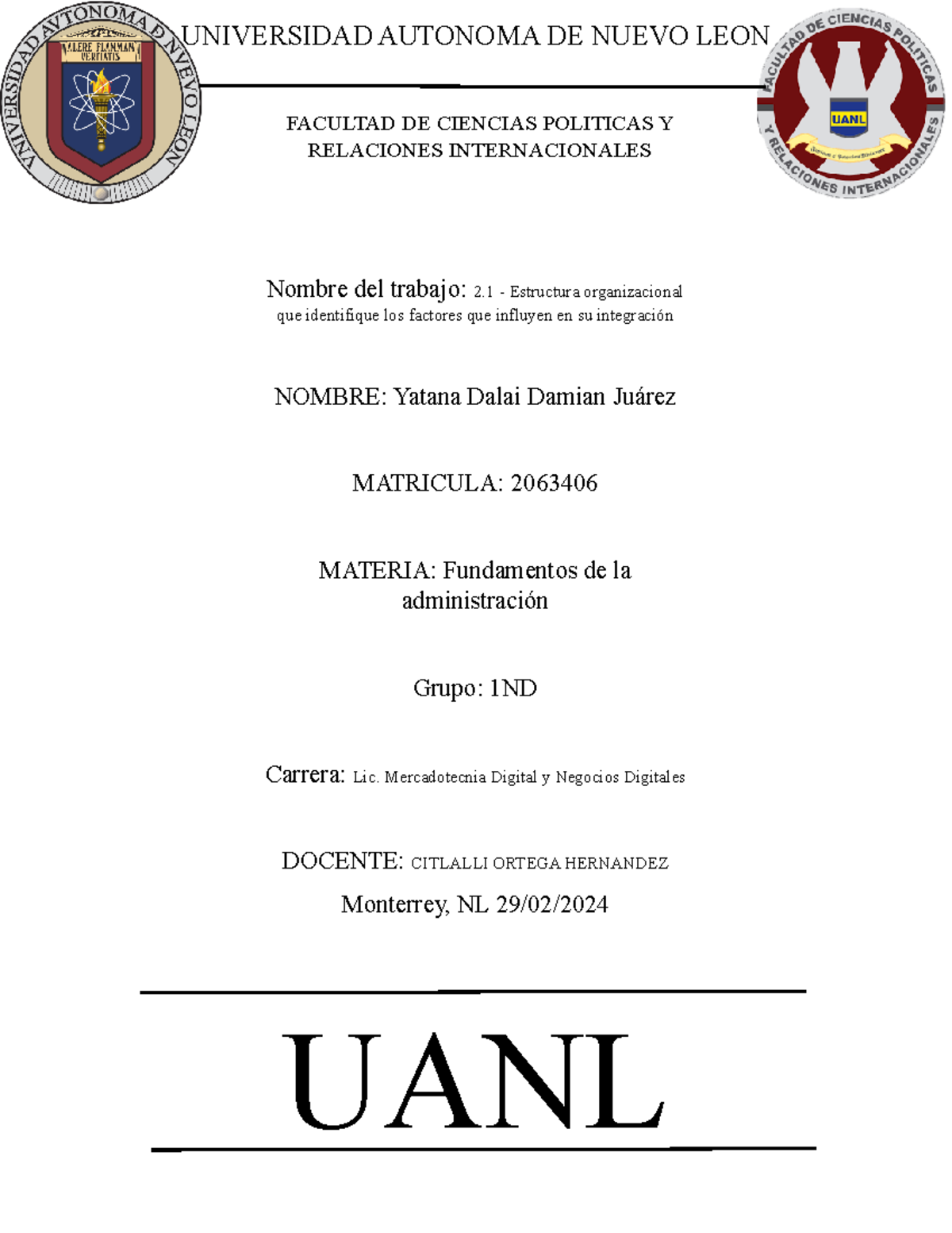 EVID - evidencia completa - UNIVERSIDAD AUTONOMA DE NUEVO LEON FACULTAD ...