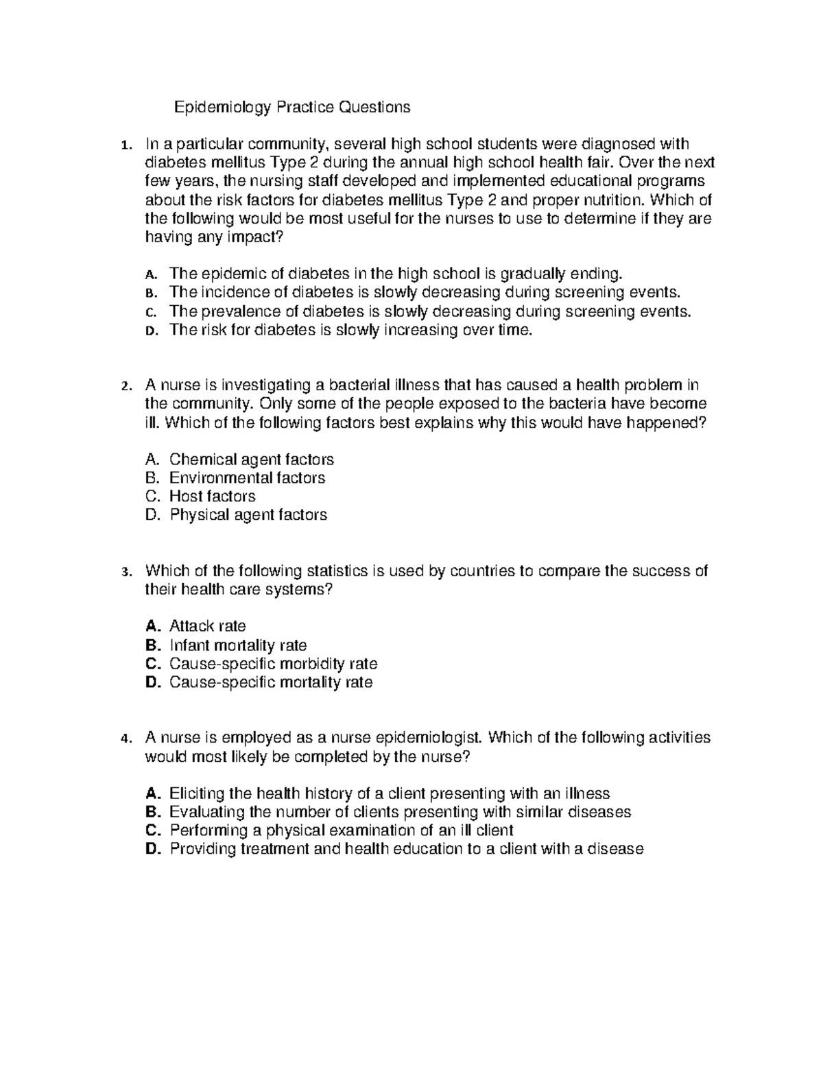 Fall 2022 Week 2 Epidemiology Practice Questions Epidemiology