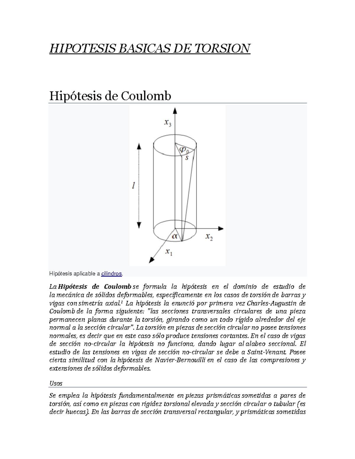Hipotesis Basicas DE Torsion HIPOTESIS BASICAS DE TORSION HipÛtesis