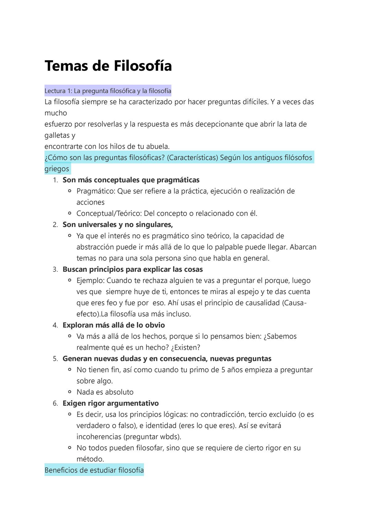 Resumen Para Práctica 2 - Temas De Filosofía Lectura 1: La Pregunta ...