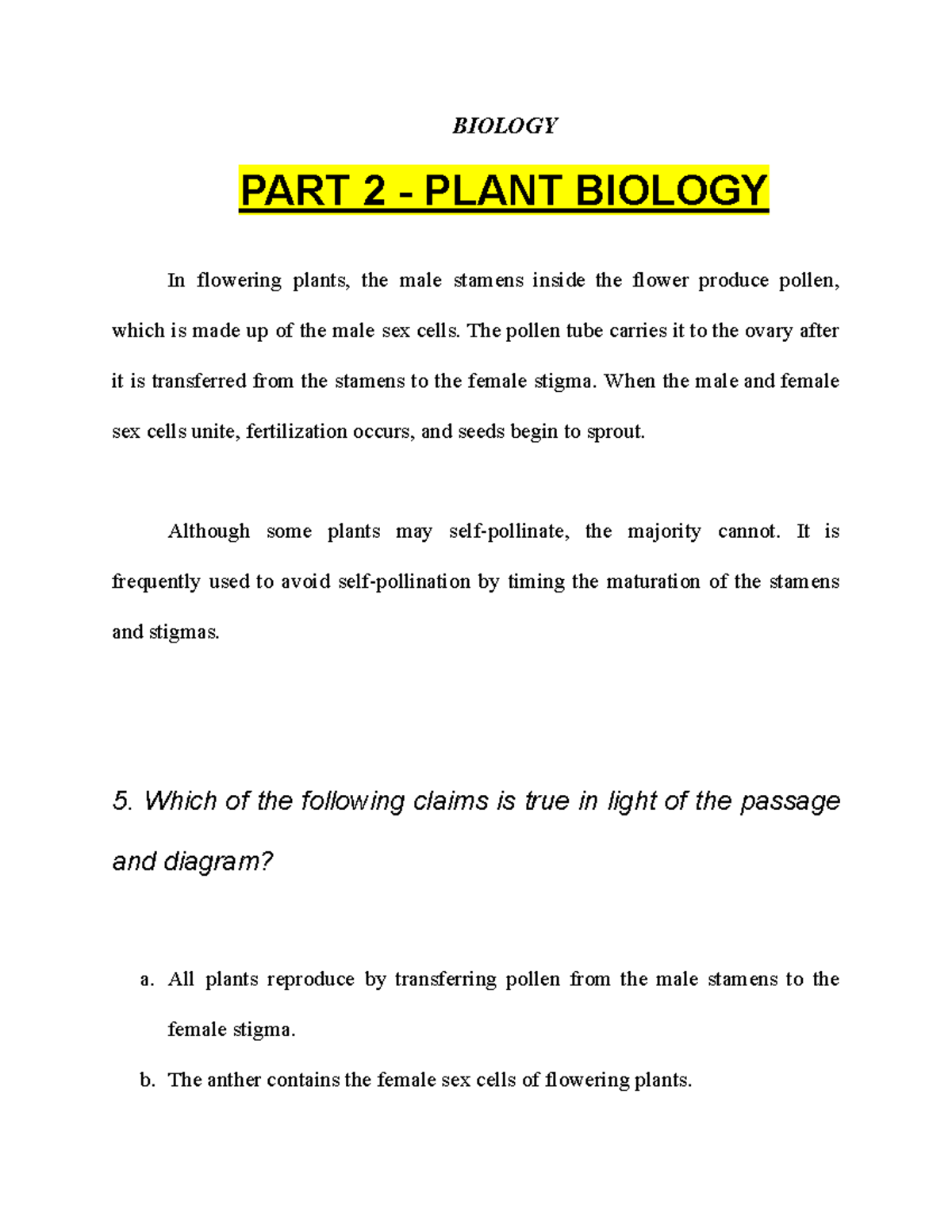 PART 2 - Biology - Plant Biology - BIOLOGY PART 2 - PLANT BIOLOGY In ...