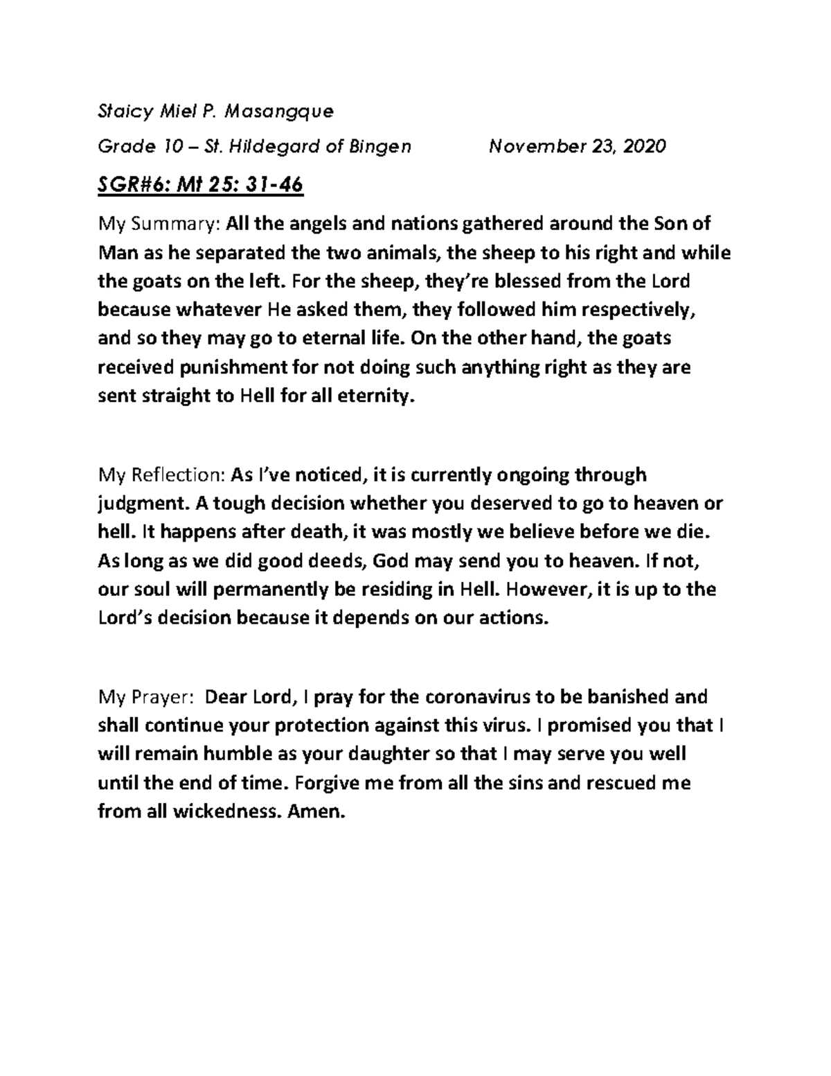 SGR#6 - Masangque - Mark 1:29-39 - Staicy Miel P. Masangque Grade 10 ...