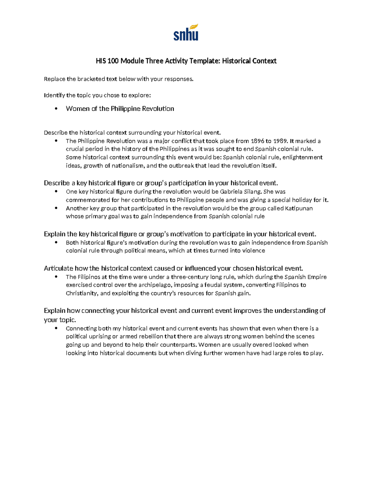Historical Context - Quick assignment for one of the listed issues ...