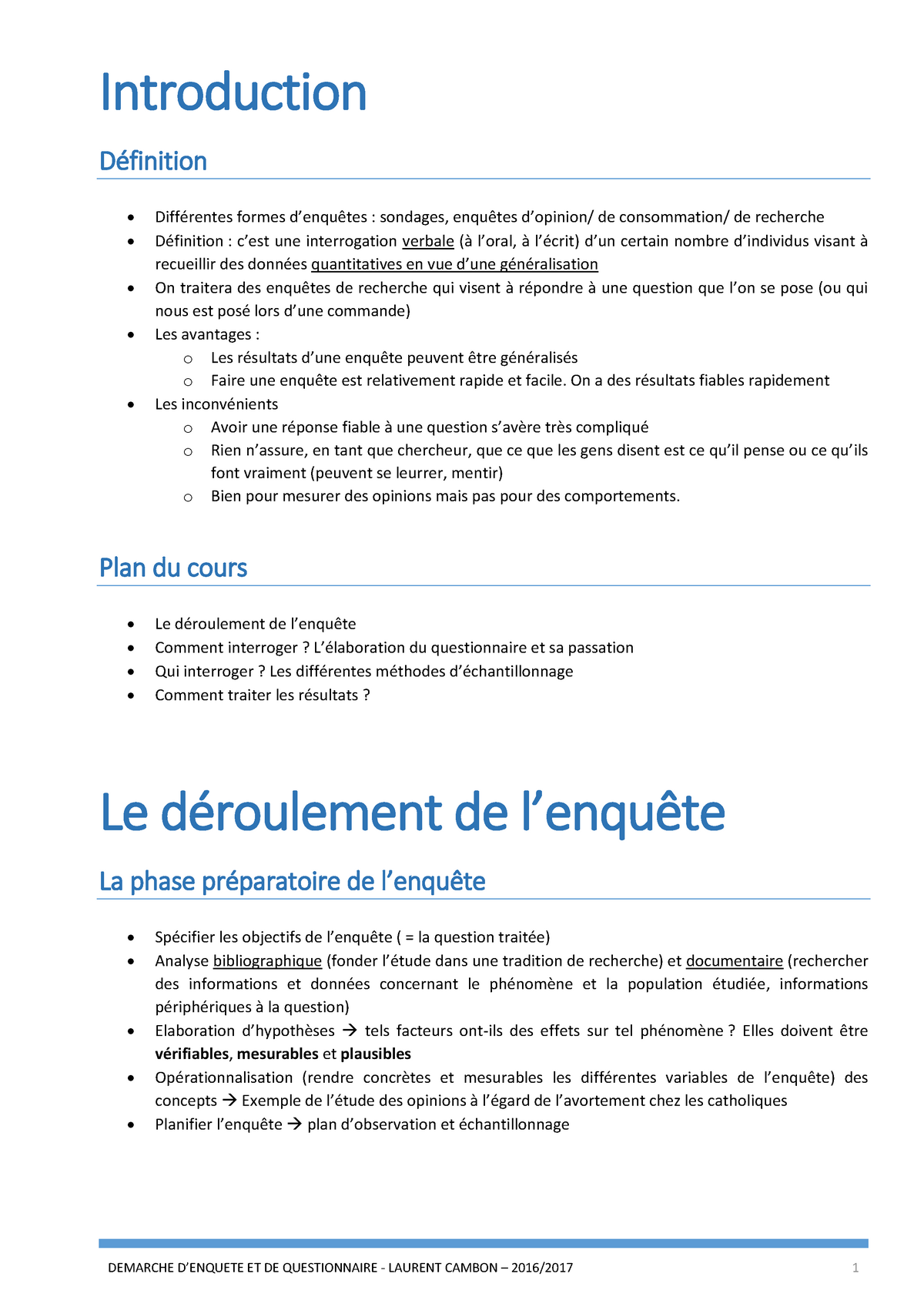 Cours Magistral Demarche D Enquete Et De Questionnaire Introduction Definition Differentes Studocu