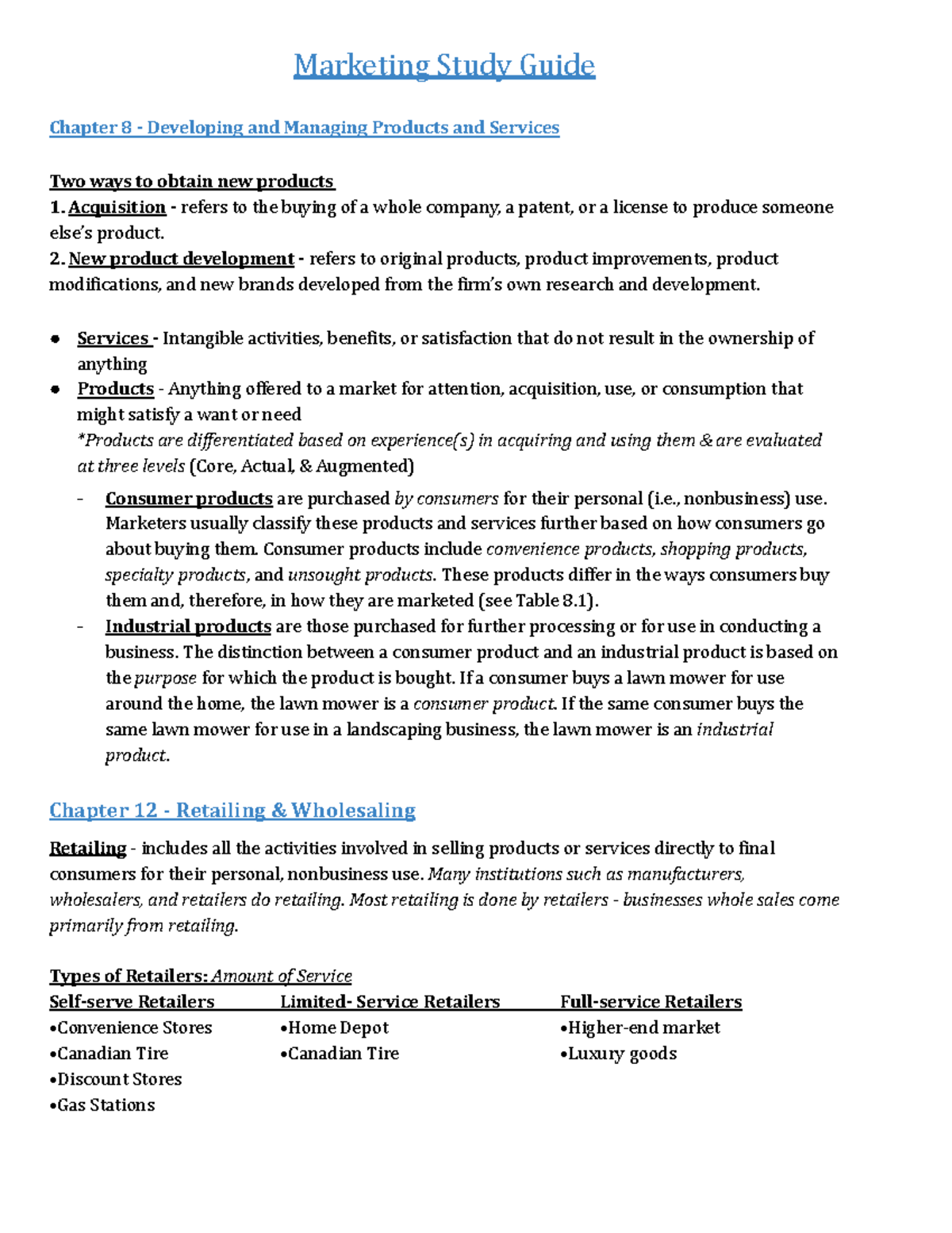 Marketing Study Guide - Marketing Study Guide Chapter 8 - Developing ...