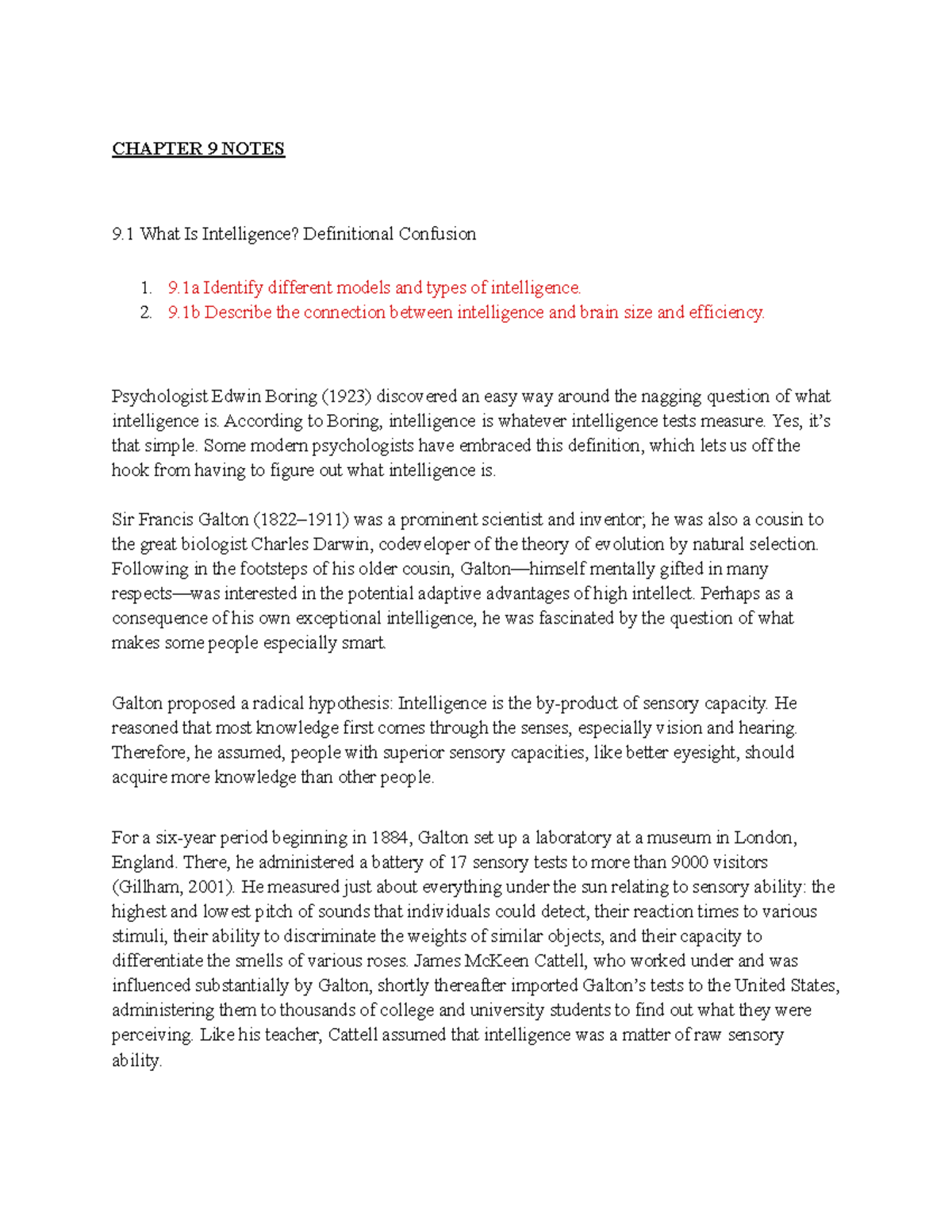 Chapter 9 Notes - CHAPTER 9 NOTES 9 What Is Intelligence? Definitional ...