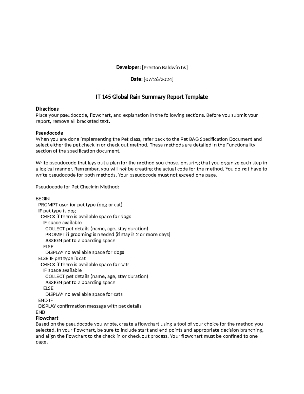 IT 145 Global Rain Summary Report Template - Developer: [Preston ...