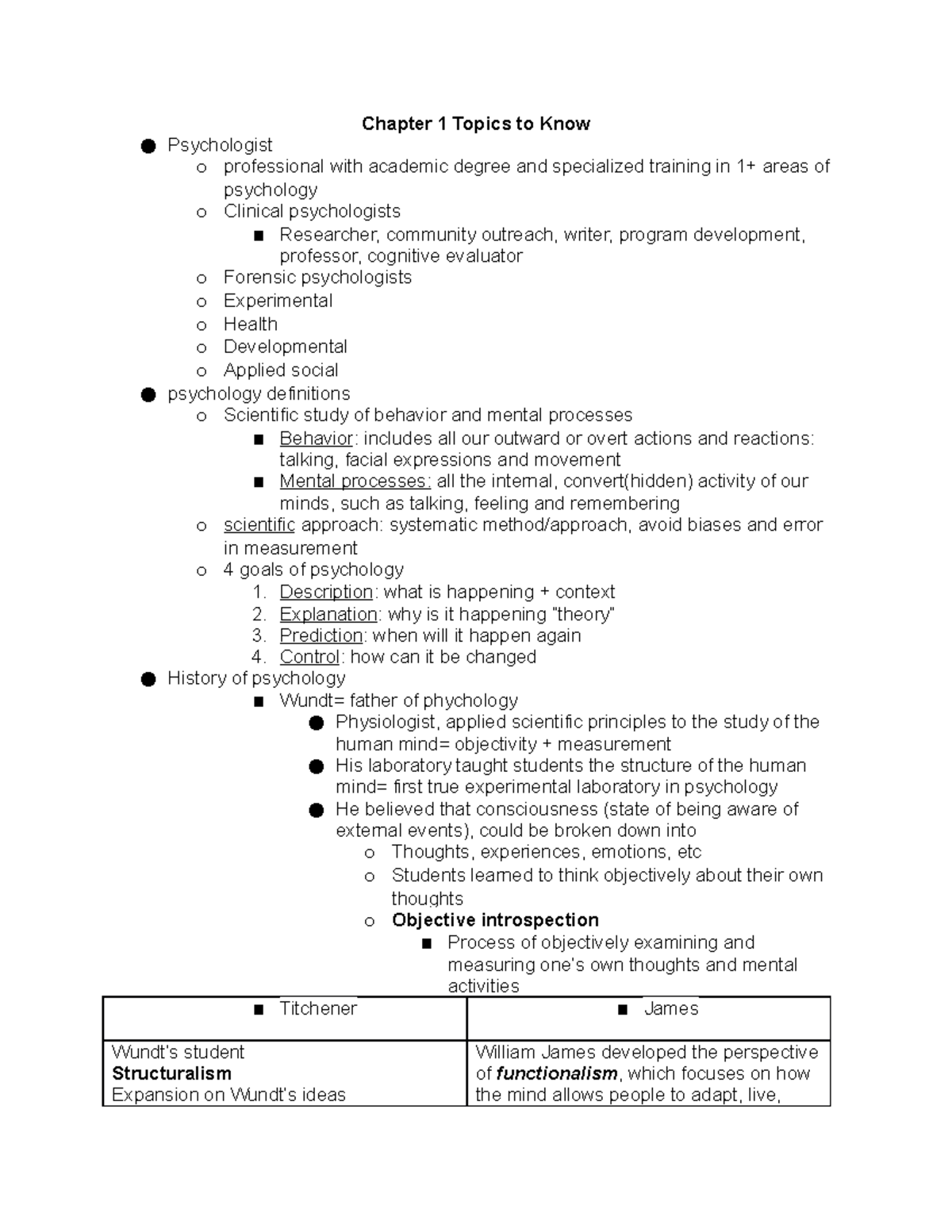 Topics to Know List- Chapter 1 - Chapter 1 Topics to Know Psychologist ...