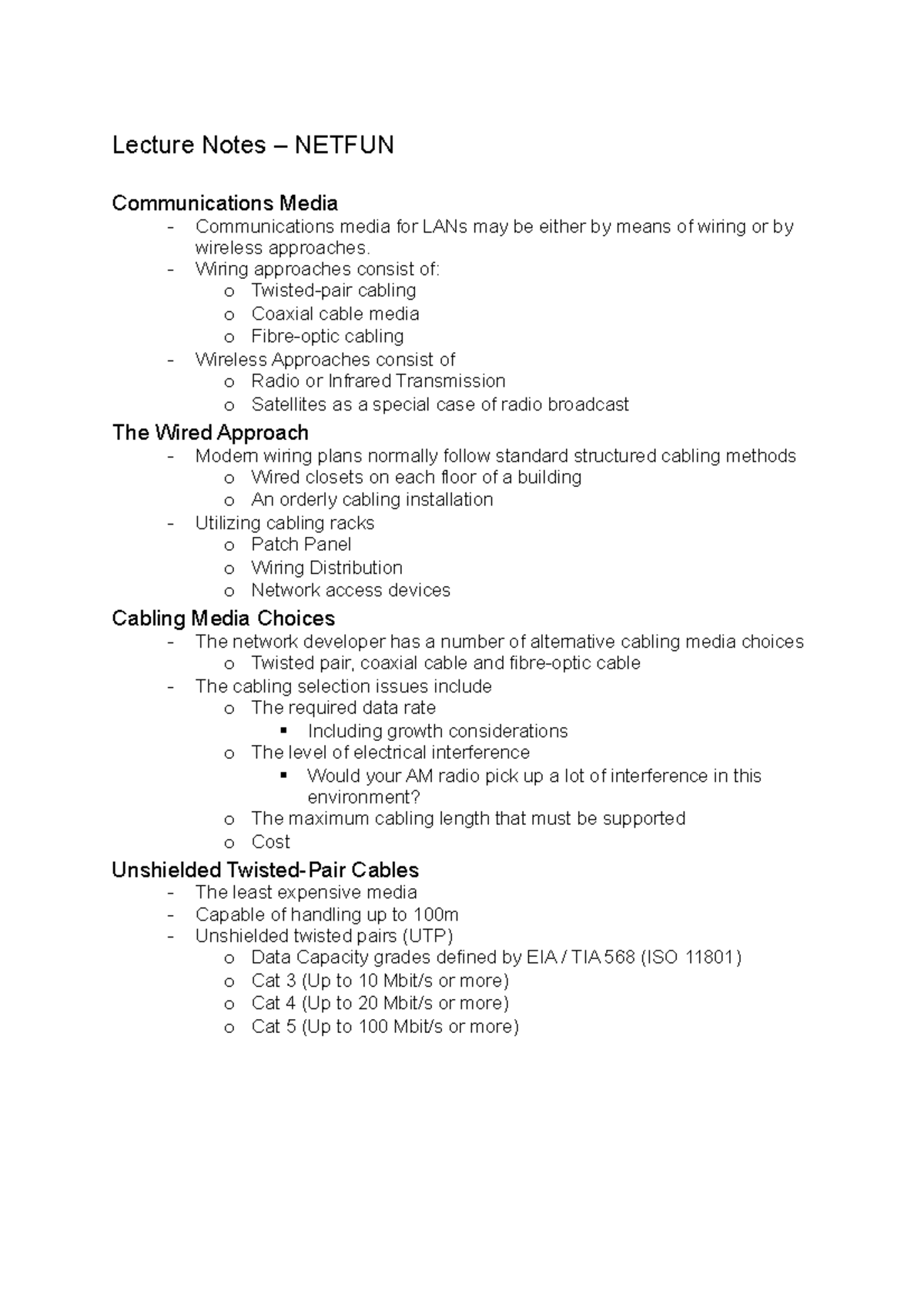 Communications Media & Cabling - Lecture Notes – NETFUN Communications ...