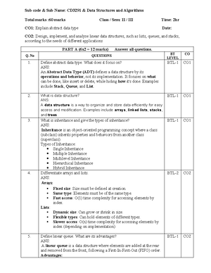 Question Bank CD3291 - Nil - CourseOutcomes: CO1 Explain abstract data ...