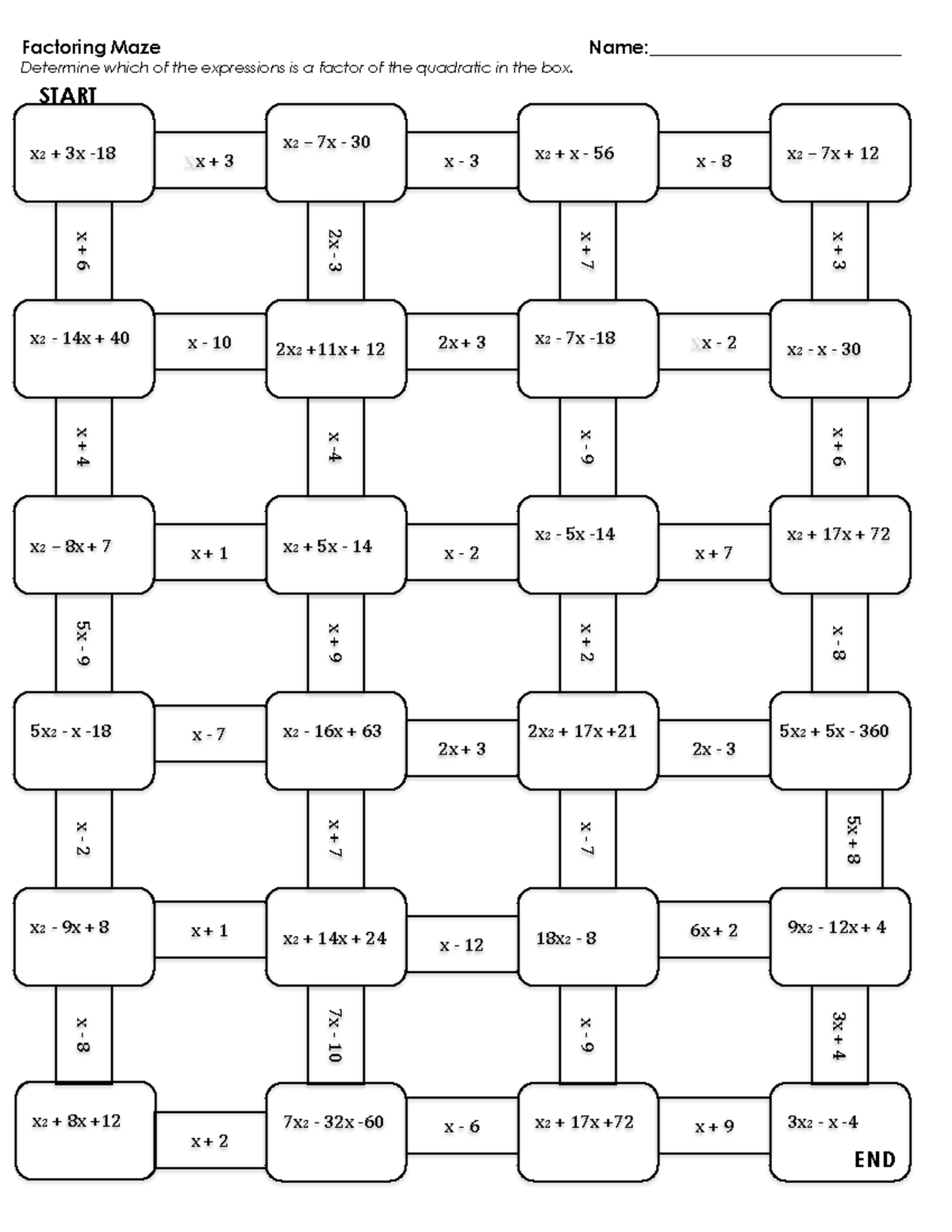 Factoring Maze This Is For Free Downloads Factoring Maze Name