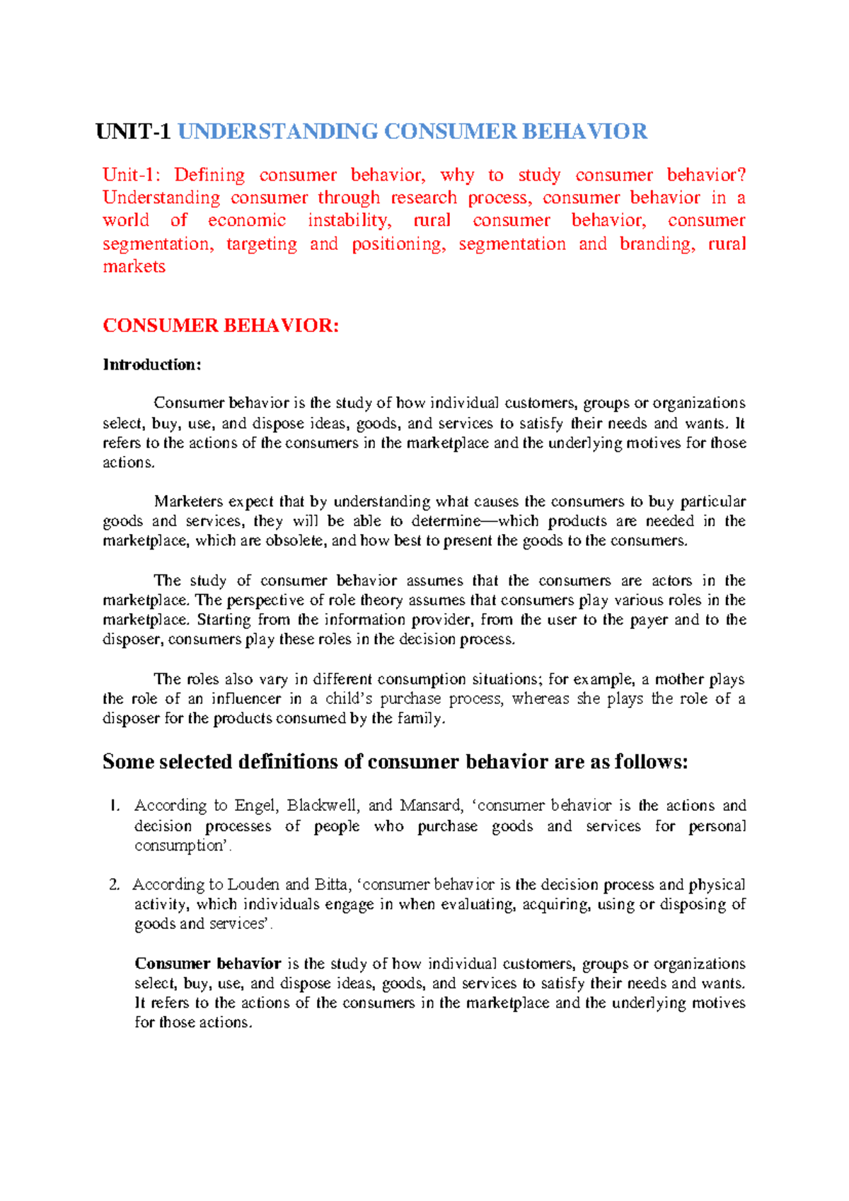 Buyer Behaviour & Marketing Ecosystem 0 - UNIT- 1 UNDERSTANDING ...