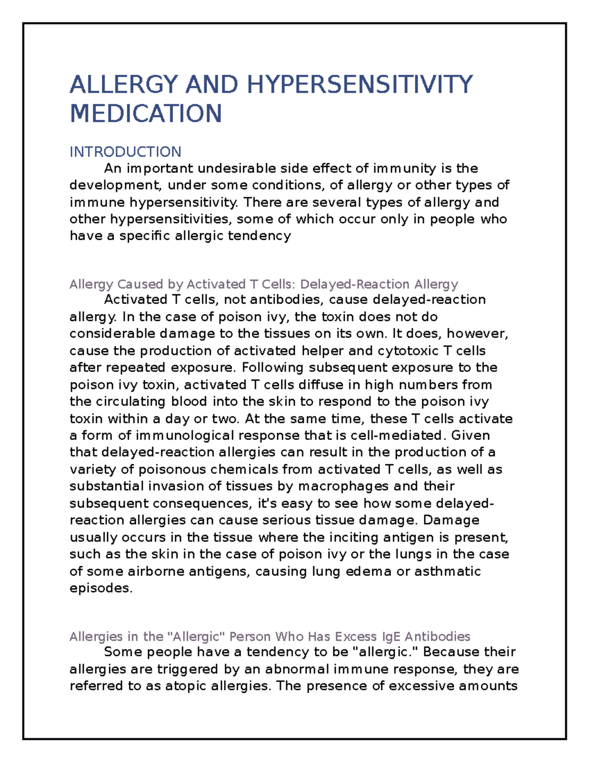 Allergy AND Hypersensitivity Medication - ALLERGY AND HYPERSENSITIVITY ...