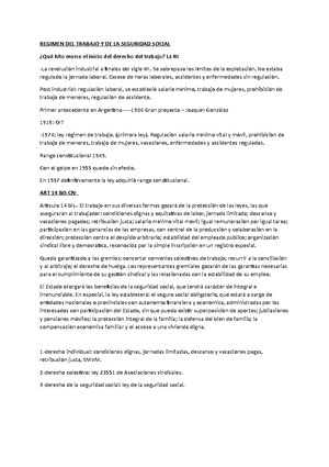Derecho laboral - resumen - Régimen del trabajo y seguridad social 1er ...