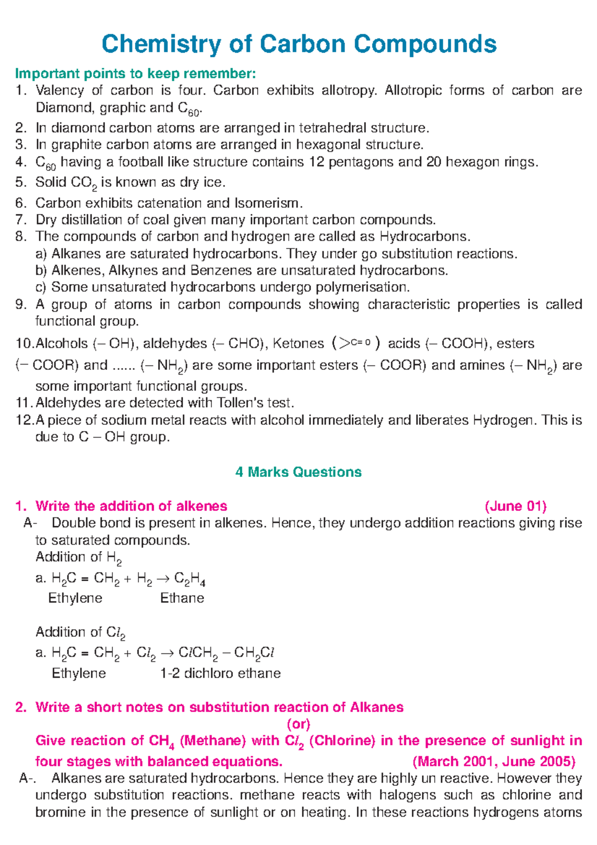 Chemistry Of Carbon Compounds - Important points to keep remember ...