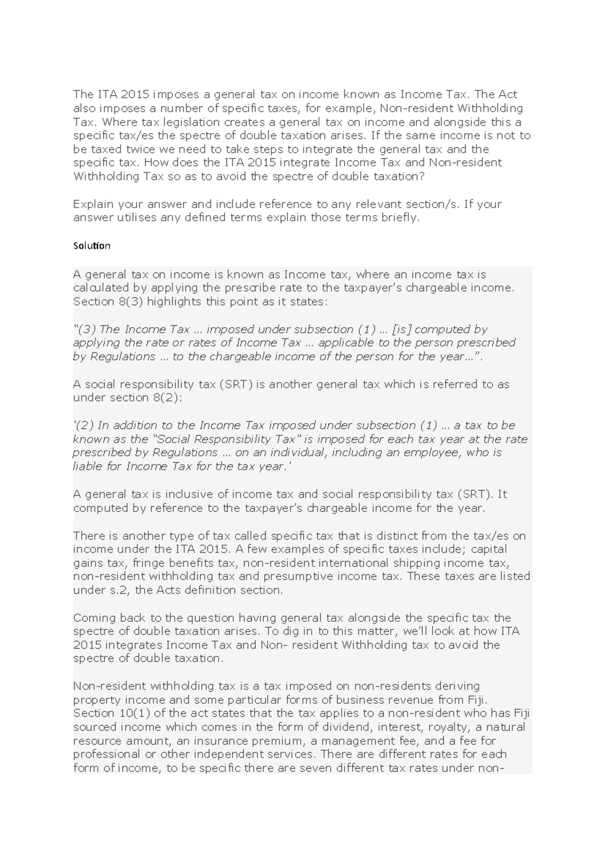 Af308 discussion forum 6 - The ITA 2015 imposes a general tax on income ...
