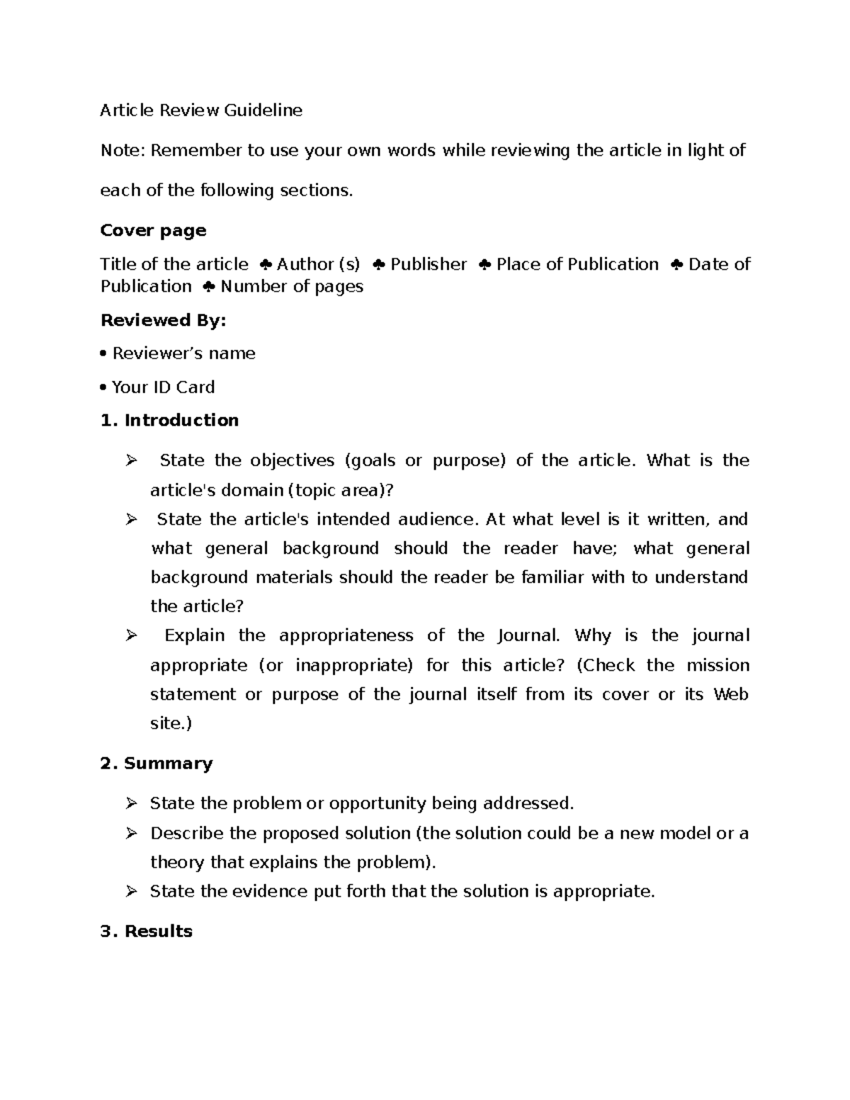 Article Review Guideline-1 - Article Review Guideline Note: Remember to ...