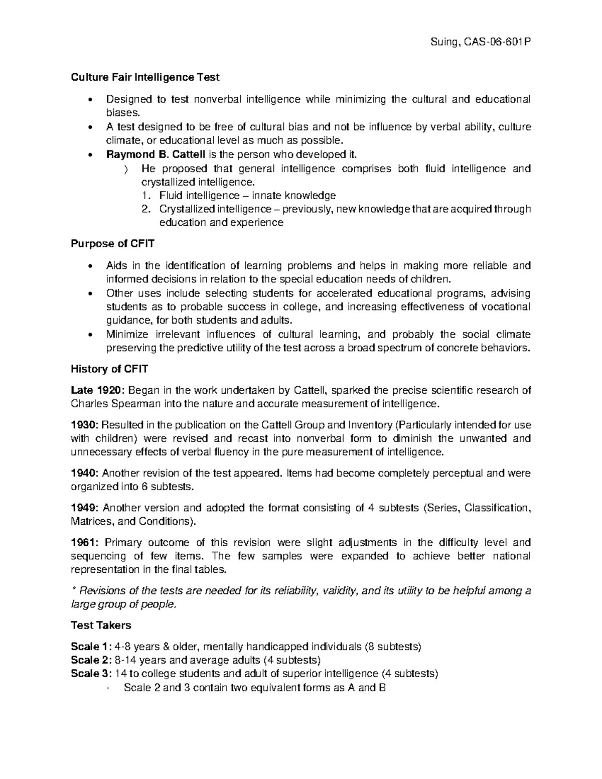PSYC H- Assessment-II-Lecture-3 - Suing, CAS-06-601P Culture Fair ...