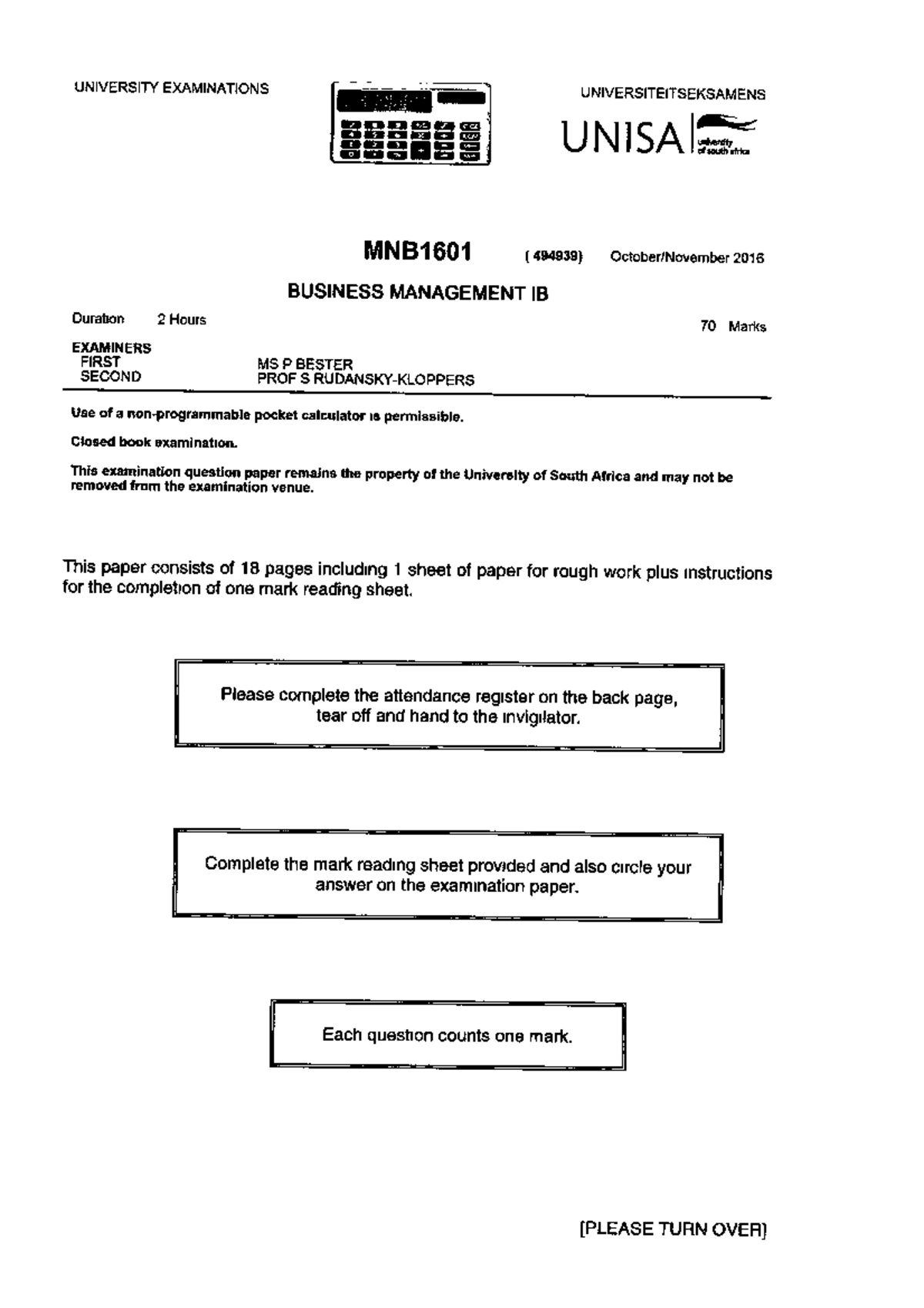 Business Management IB Exam Question Papers MNB1601 Studocu