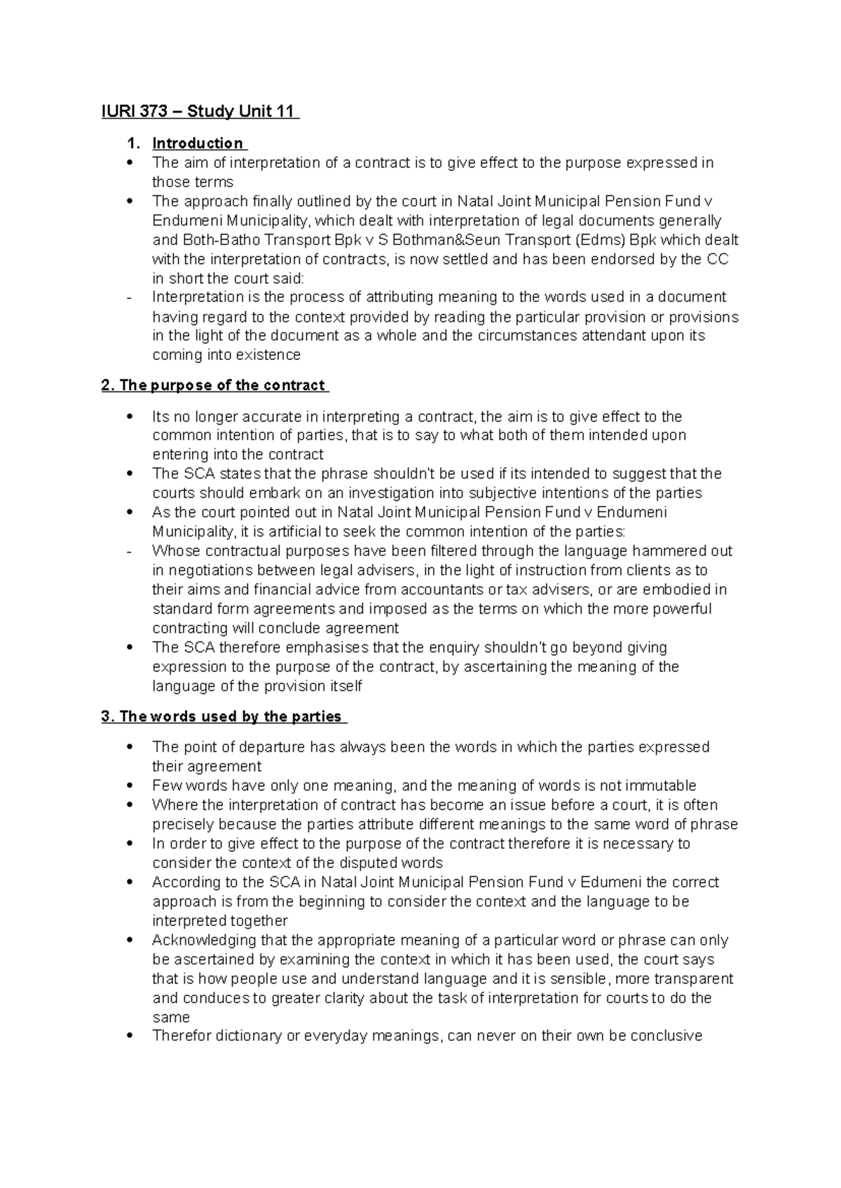 SU 11 notes - Summary The Law of Contract in South Africa - IURI 373 ...