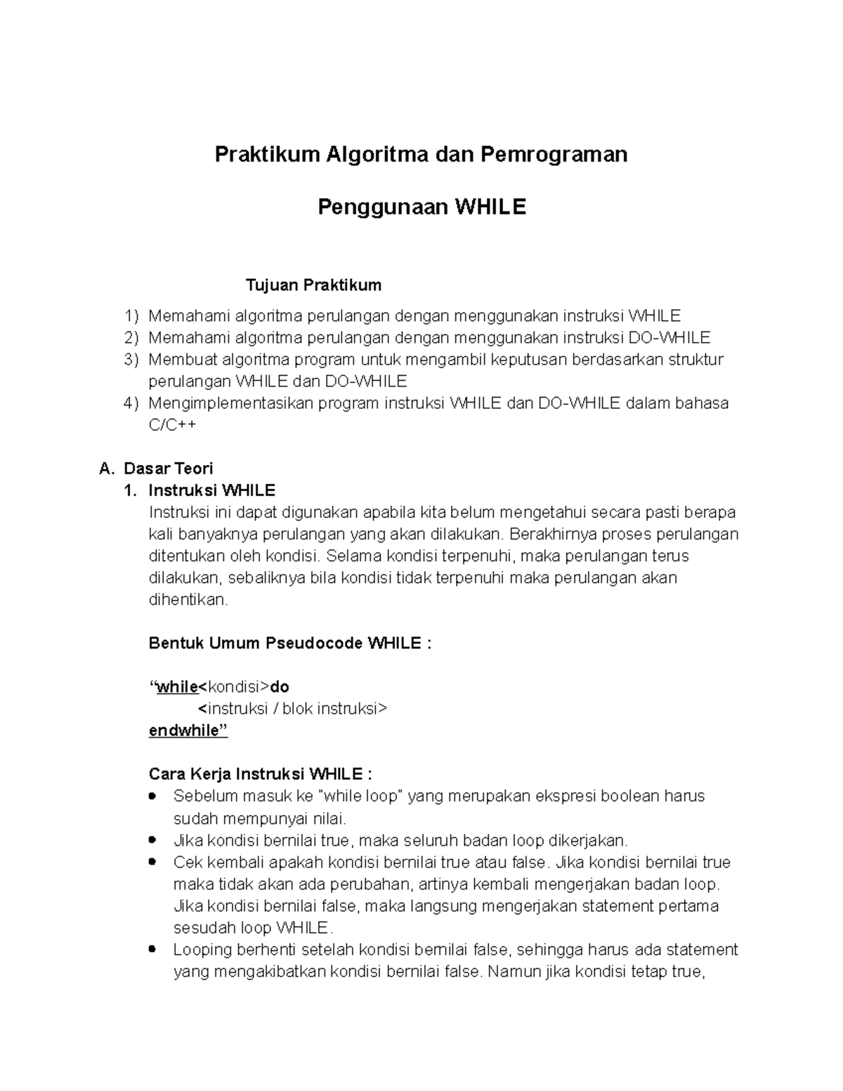 Praktikum Algoritma dan Pemrograman Penggunaan While - Praktikum ...