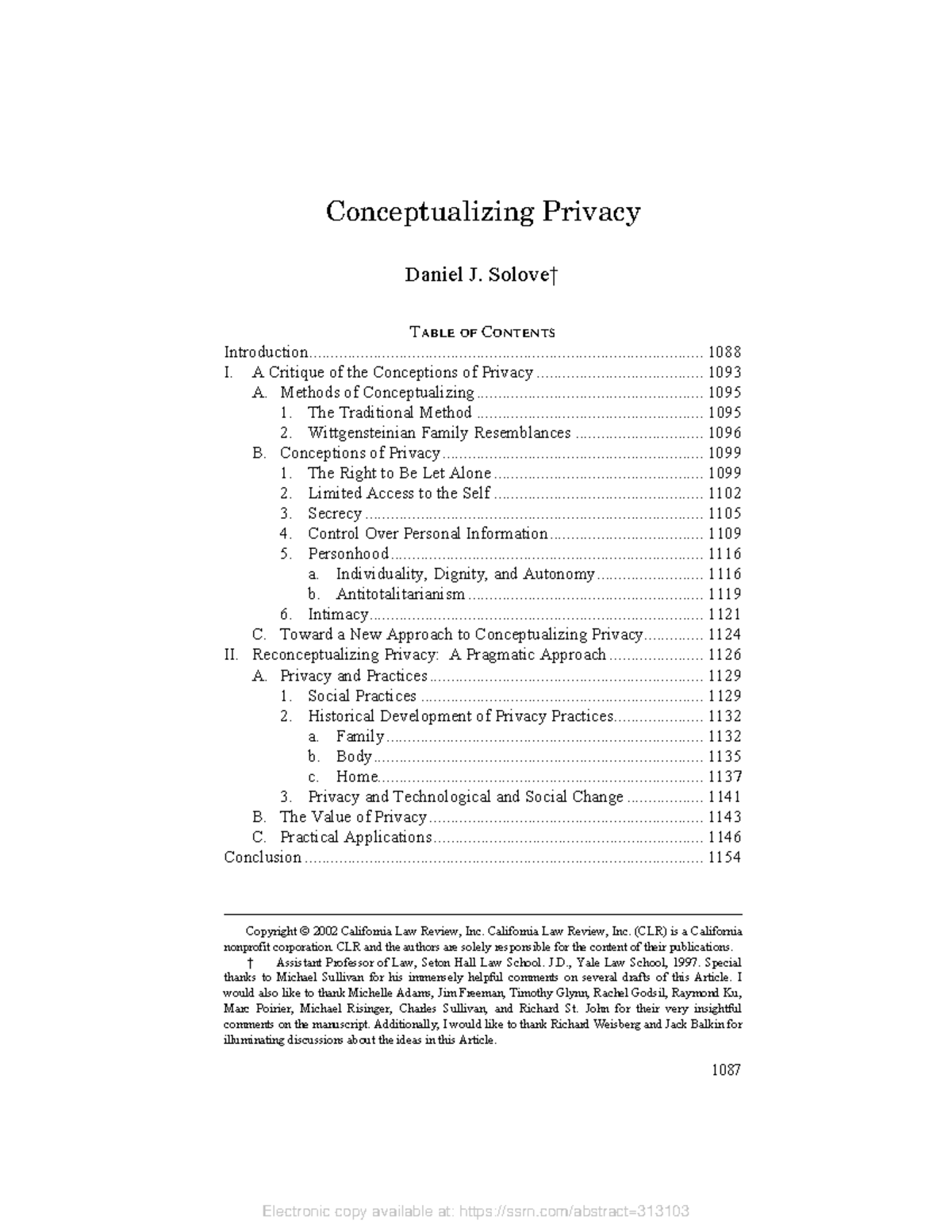 Daniel Solove on Priacy - Conceptualizing Privacy Daniel J. Solove ...